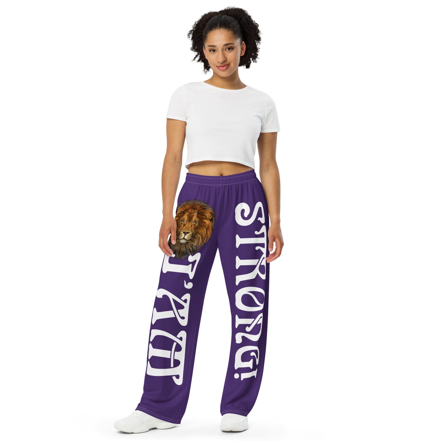 “I’AM STRONG!” Purple Unisex Wide-Leg Pants W/White Font