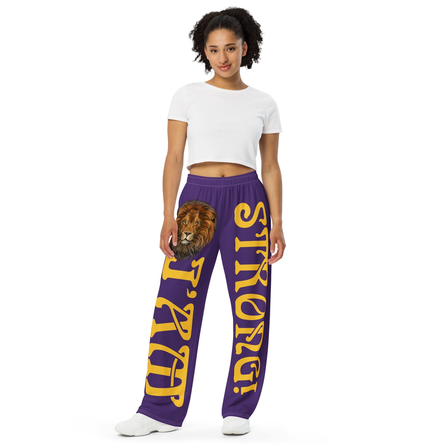 “I’AM STRONG!”Purple Unisex Wide-Leg Pants W/Yellow Font