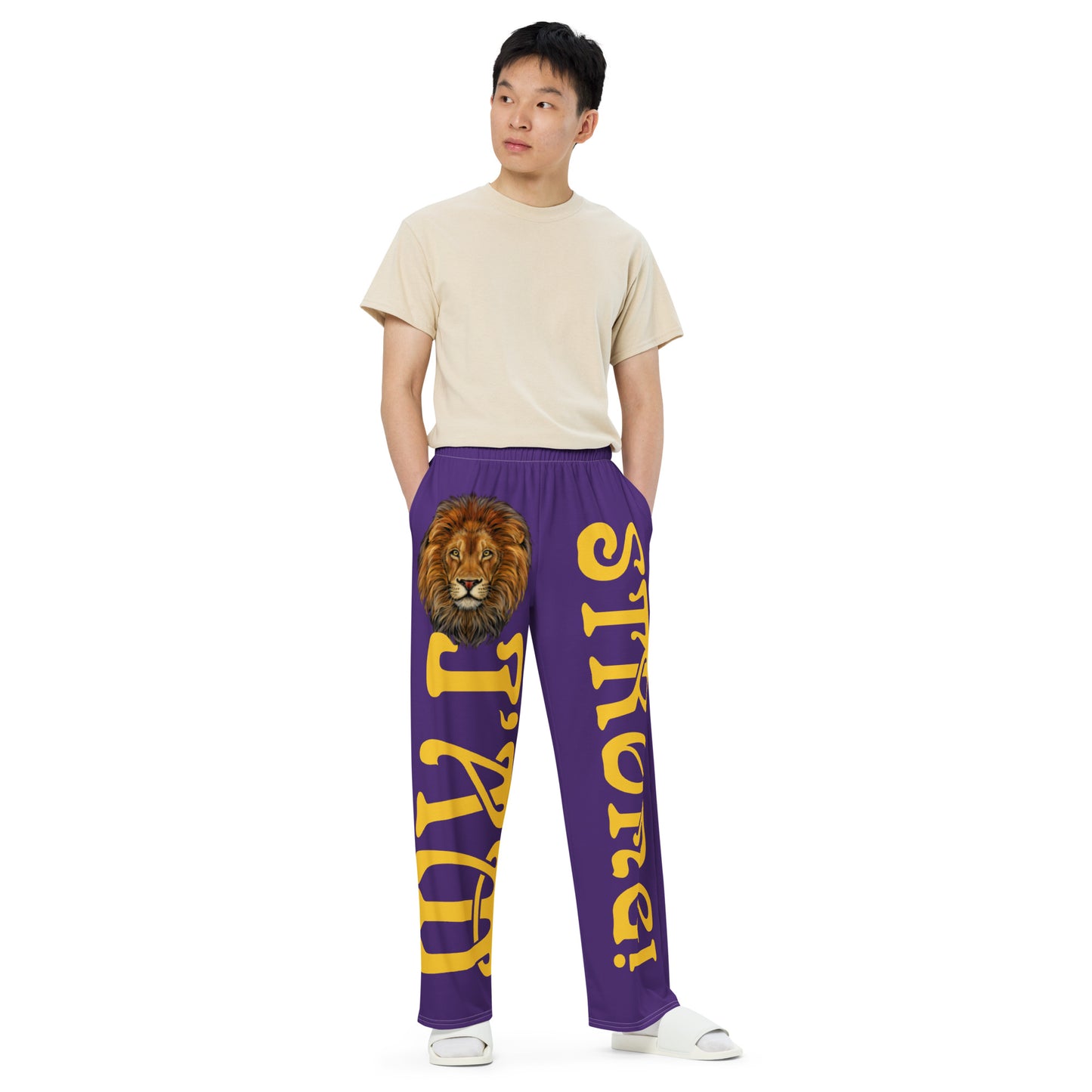 “I’AM STRONG!”Purple Unisex Wide-Leg Pants W/Yellow Font