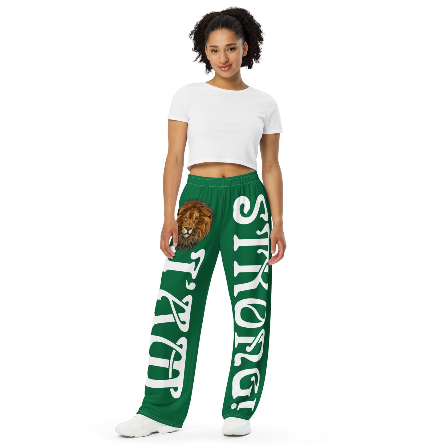 “I’AM STRONG!”Green Unisex Wide-Leg Pants W/White Font