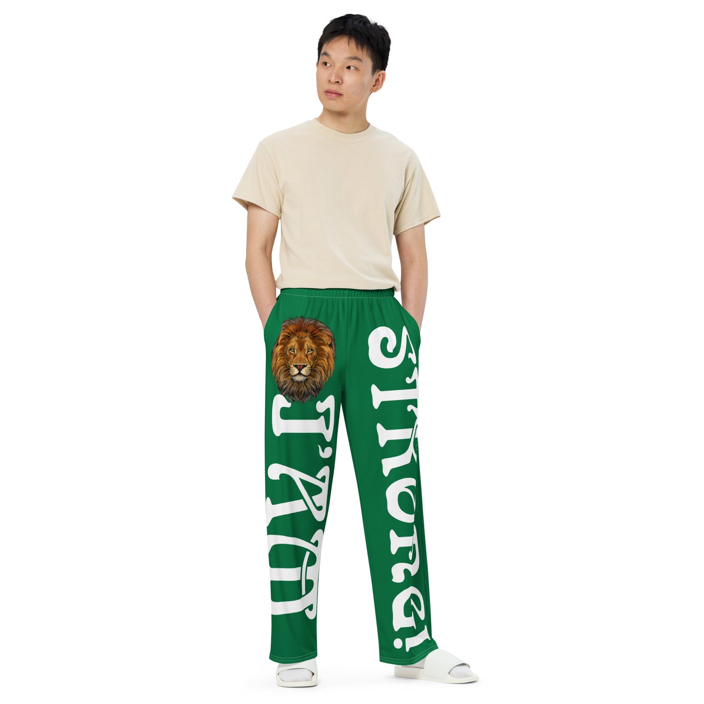 “I’AM STRONG!”Green Unisex Wide-Leg Pants W/White Font