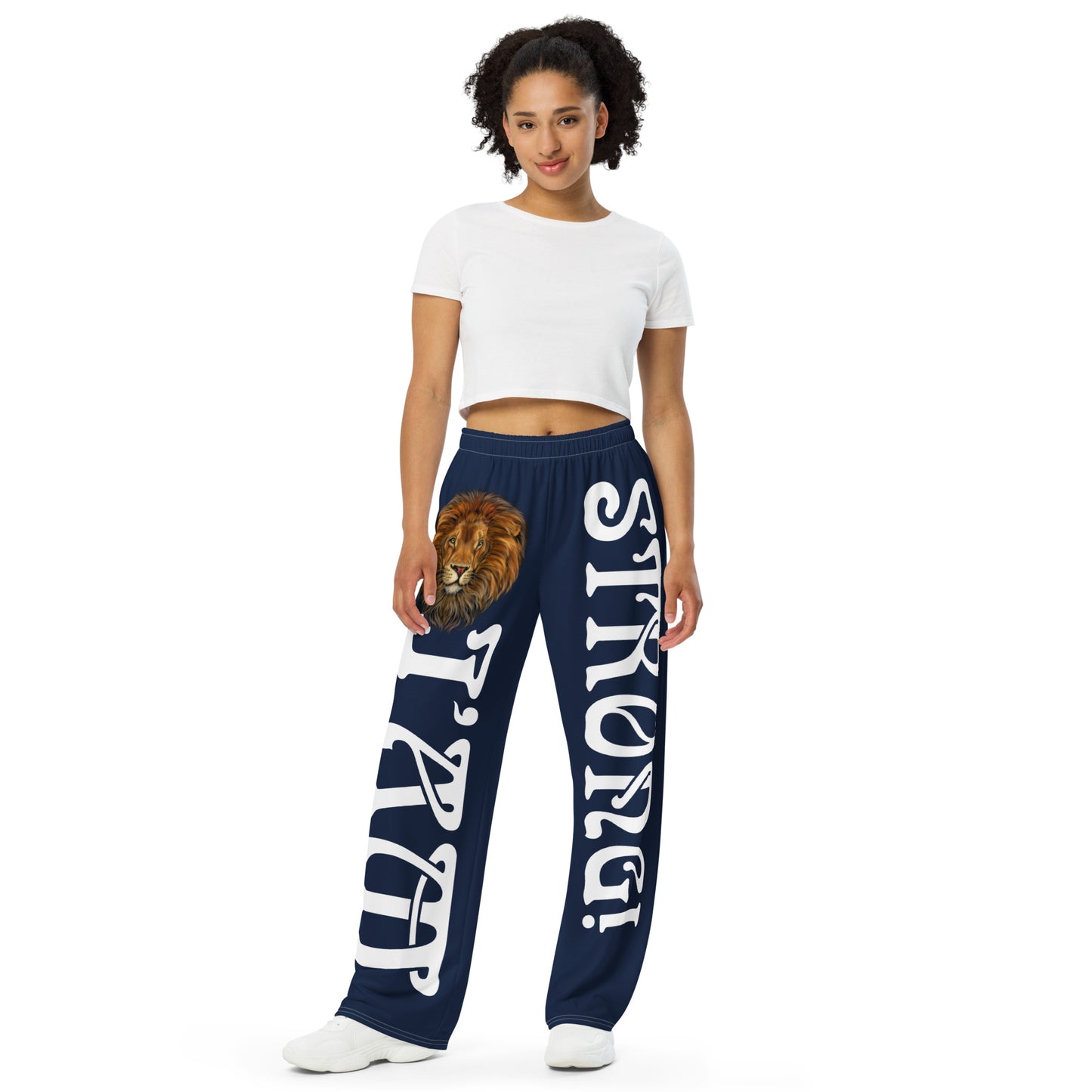 “I’AM STRONG!” Navy Unisex Wide-Leg Pants W/White Font