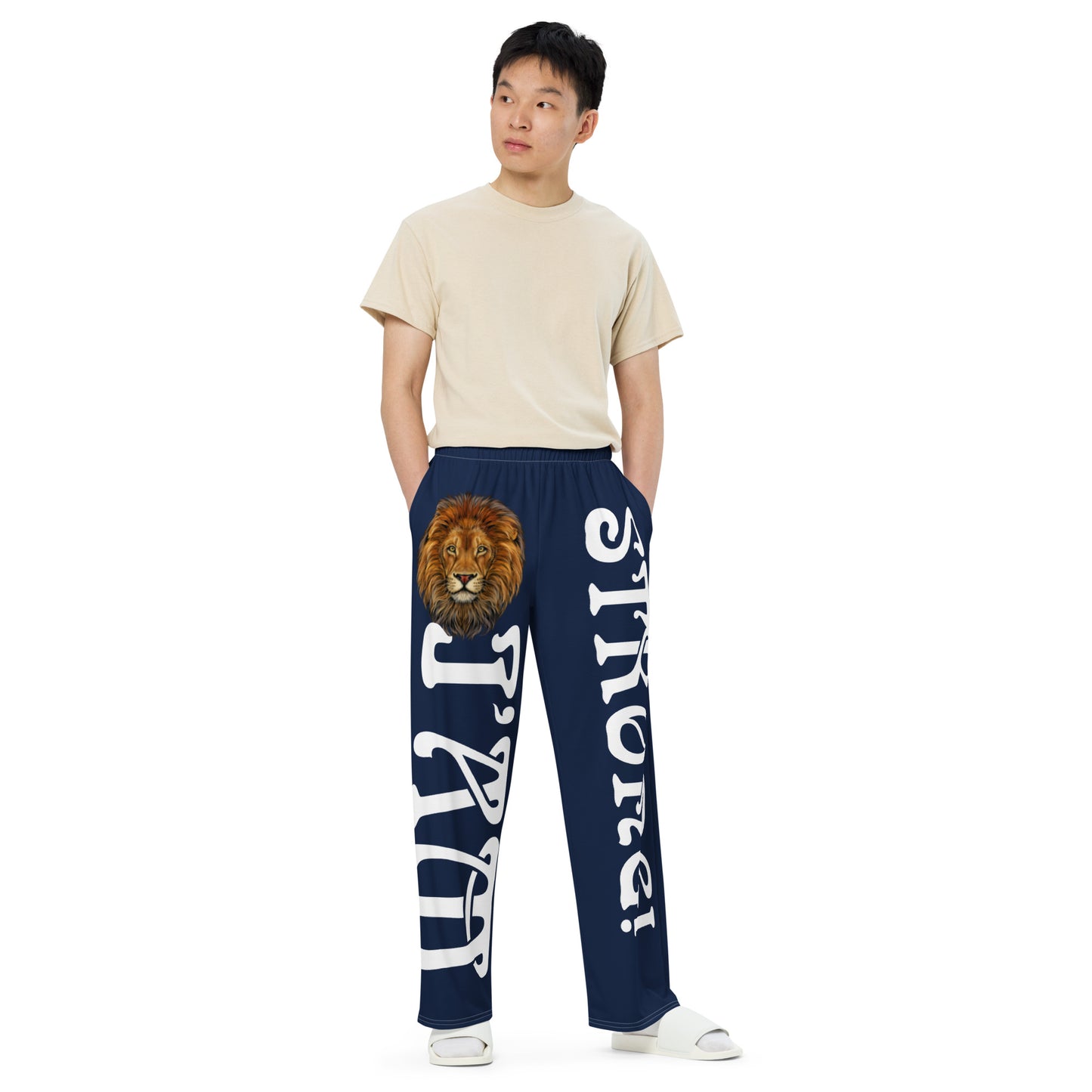 “I’AM STRONG!” Navy Unisex Wide-Leg Pants W/White Font