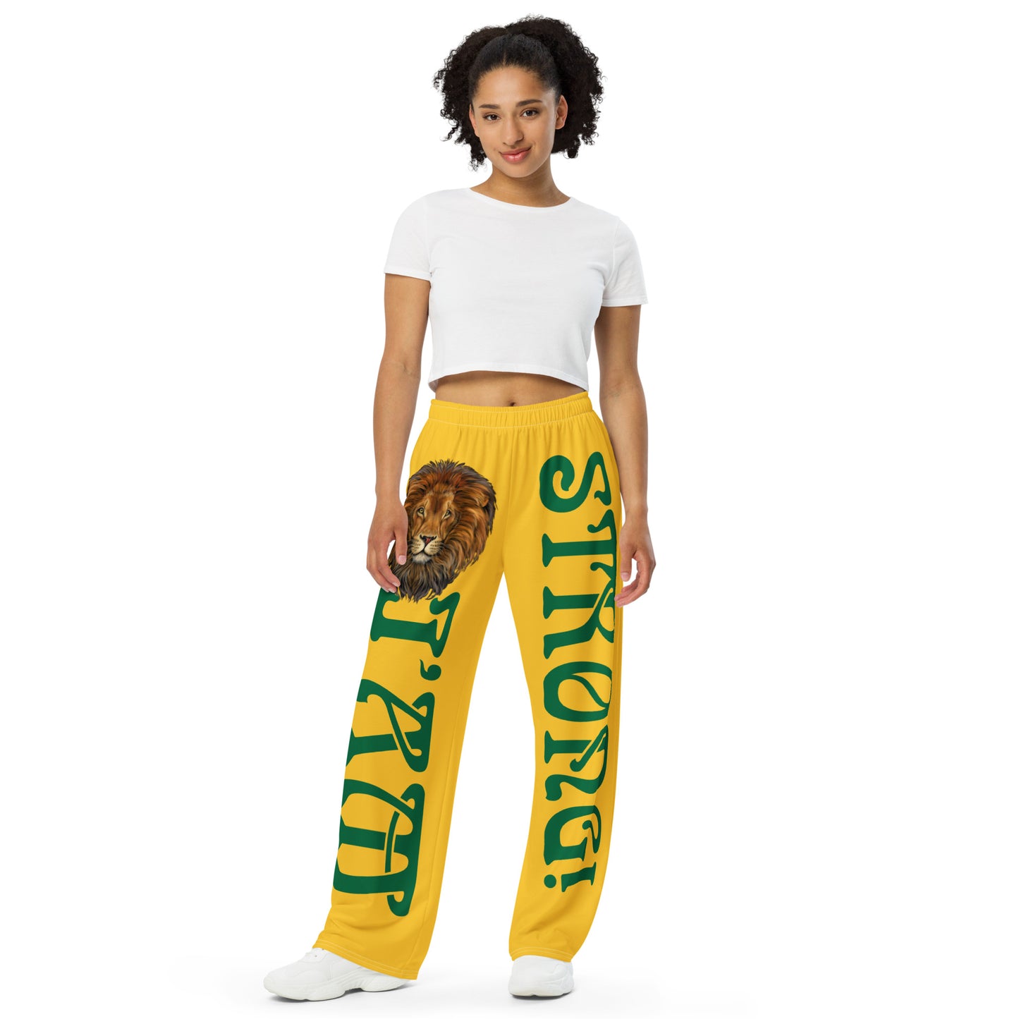 “I’AM STRONG!” Yellow Unisex Wide-Leg Pants W/Green Font