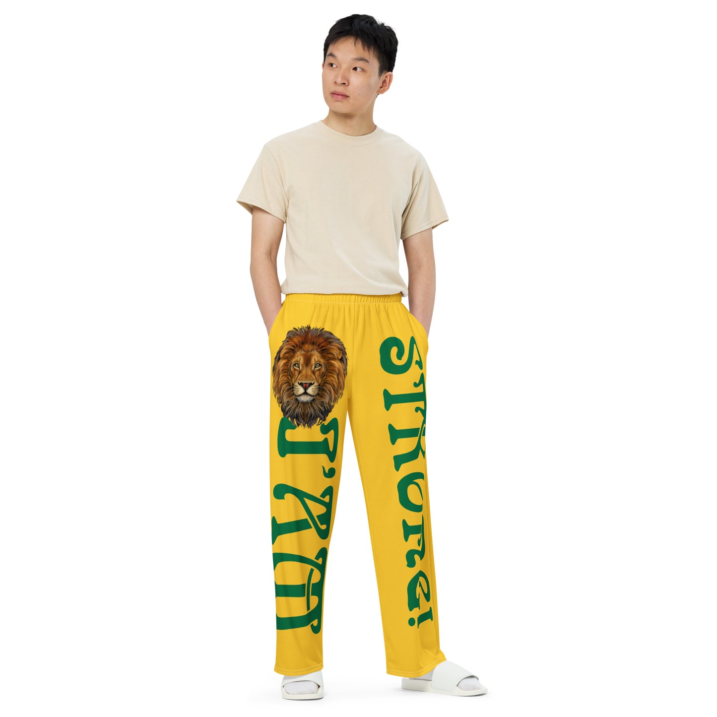 “I’AM STRONG!” Yellow Unisex Wide-Leg Pants W/Green Font