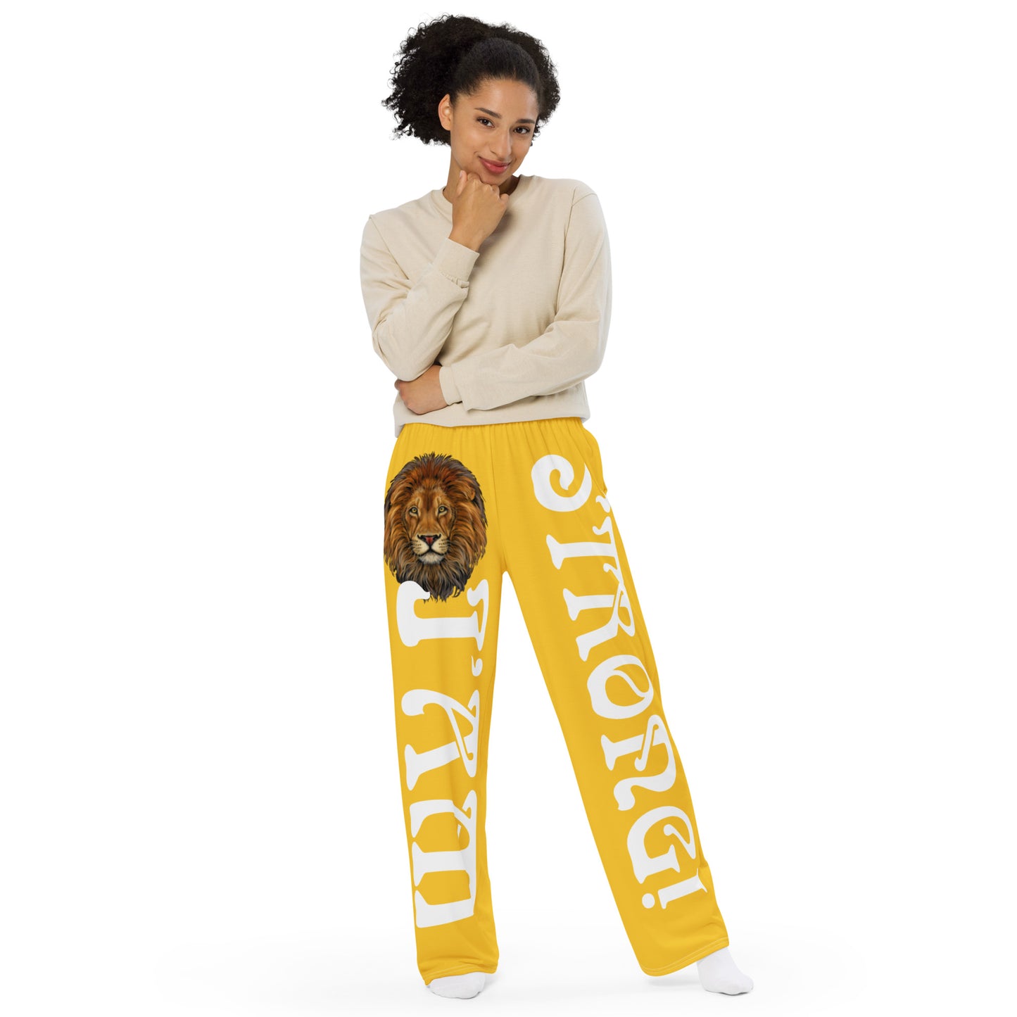 “I’AM STRONG!” Yellow Unisex Wide-Leg Pants W/White Font