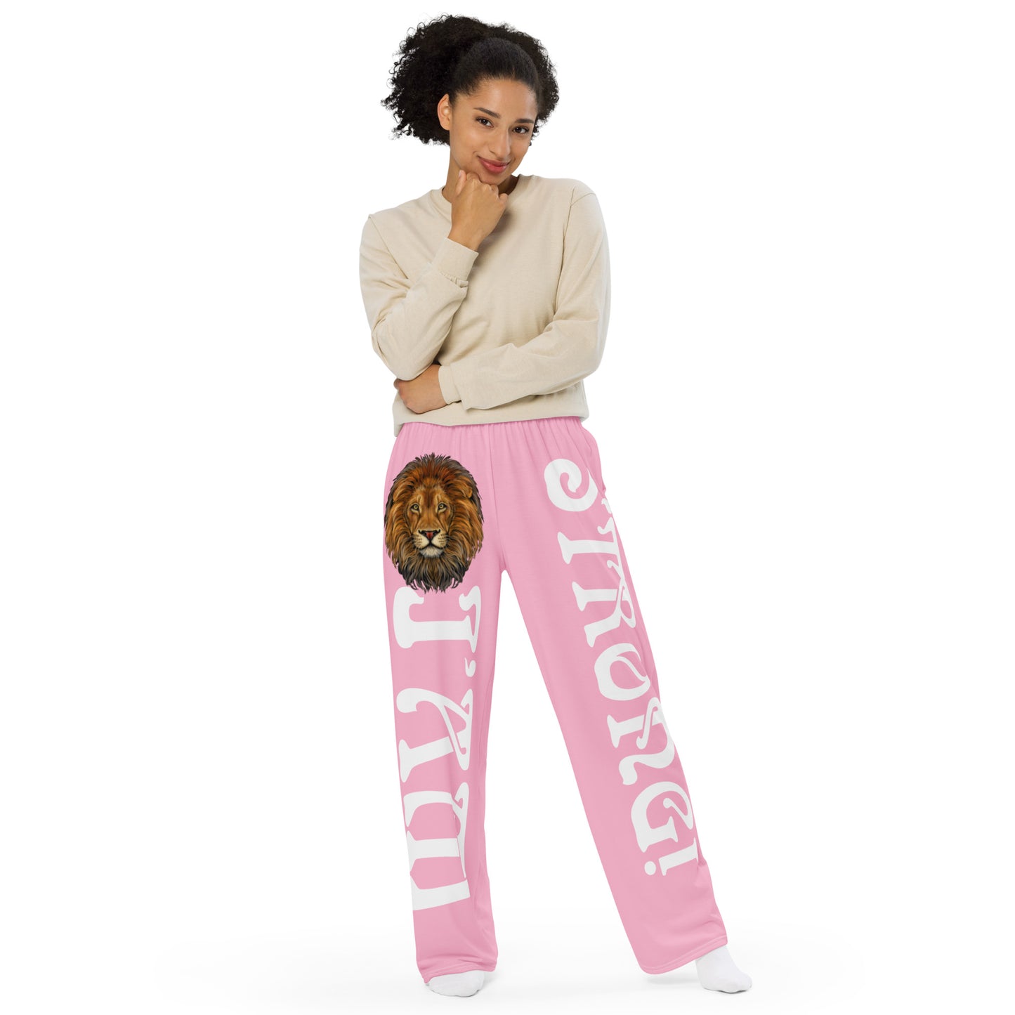 “I’AM STRONG!” Cotton Candy Unisex Wide-Leg Pants W/White Font
