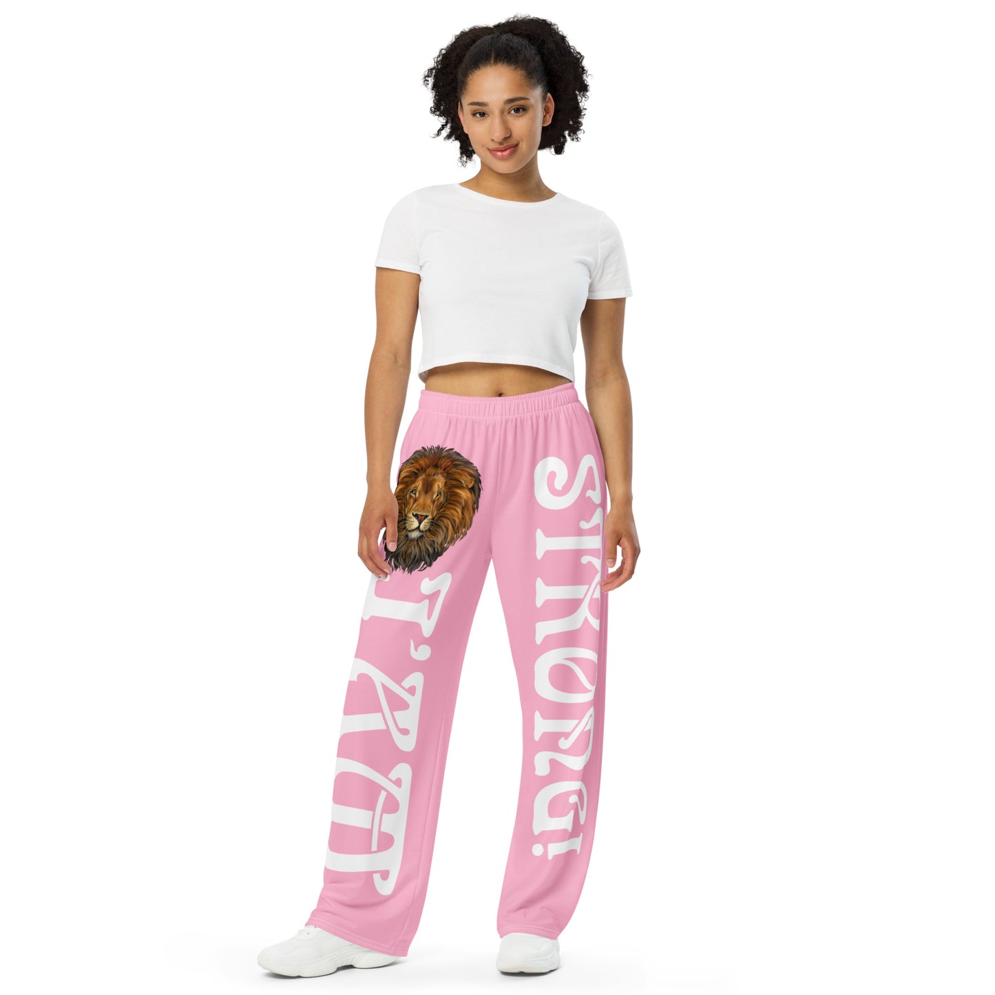 “I’AM STRONG!” Cotton Candy Unisex Wide-Leg Pants W/White Font