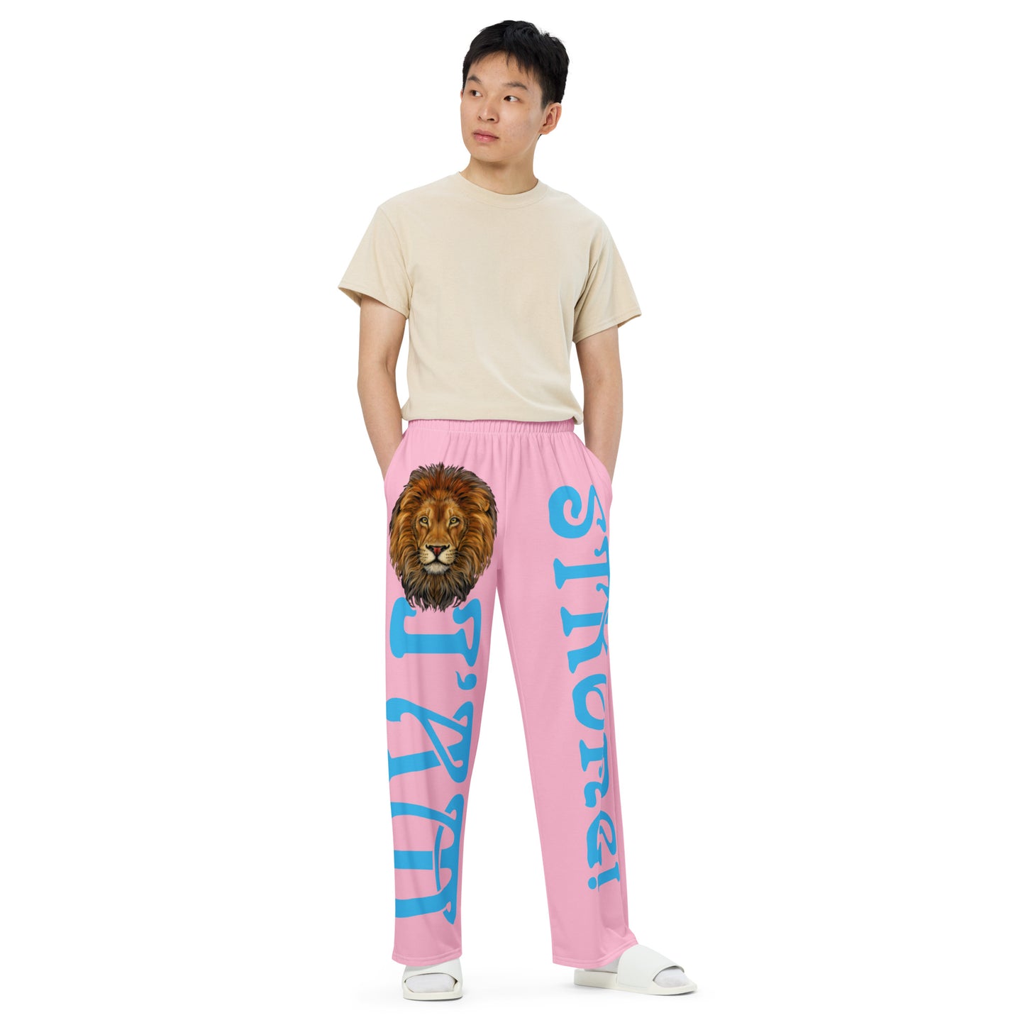 “I’AM STRONG!” Cotton Candy Unisex Wide-Leg Pants W/SkyBlue Font