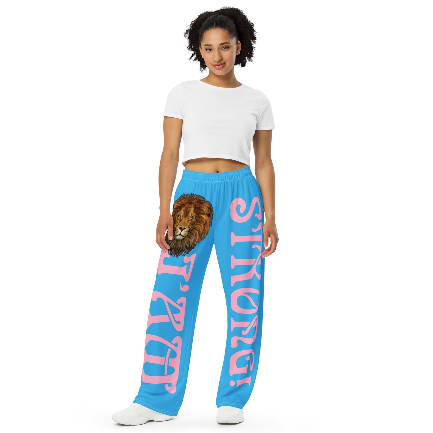 “I’AM STRONG!” SkyBlue Unisex Wide-Leg Pants W/Cotton Candy Font