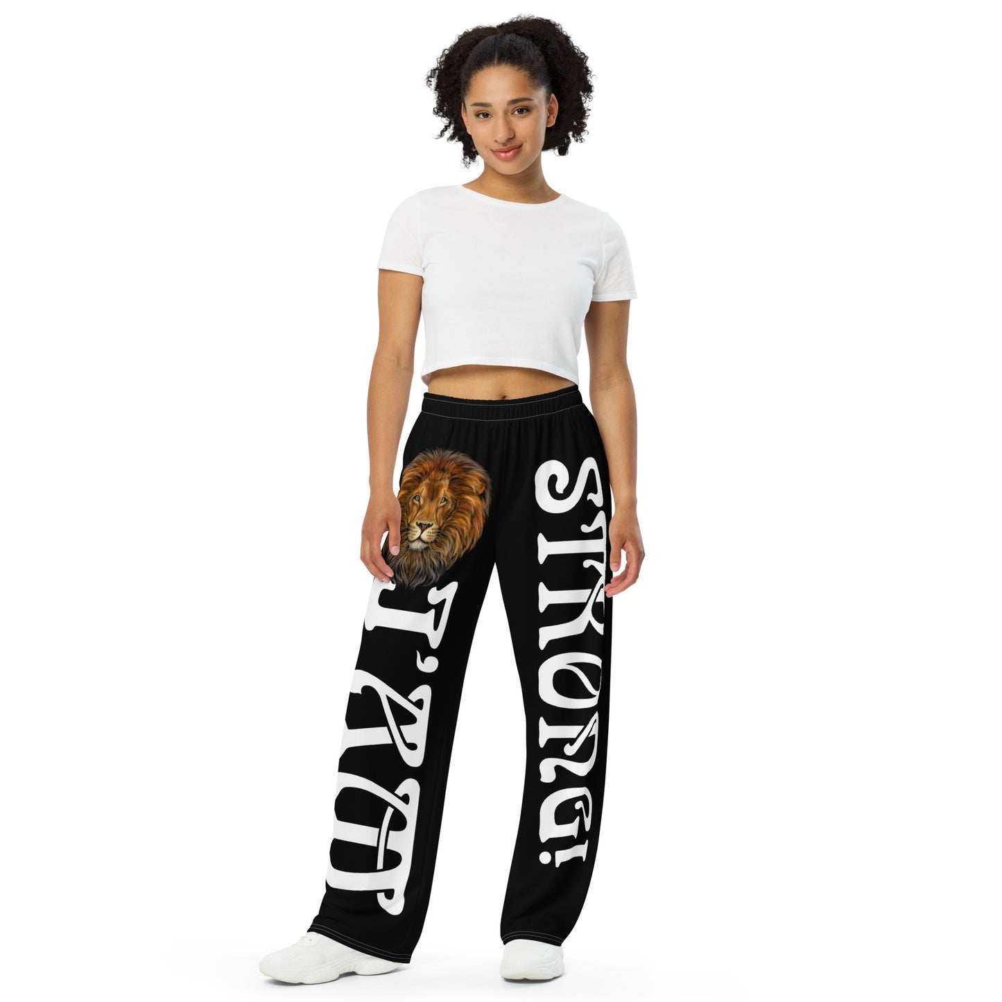 “I’AM STRONG!”Black Unisex Wide-Leg Pants W/White Font