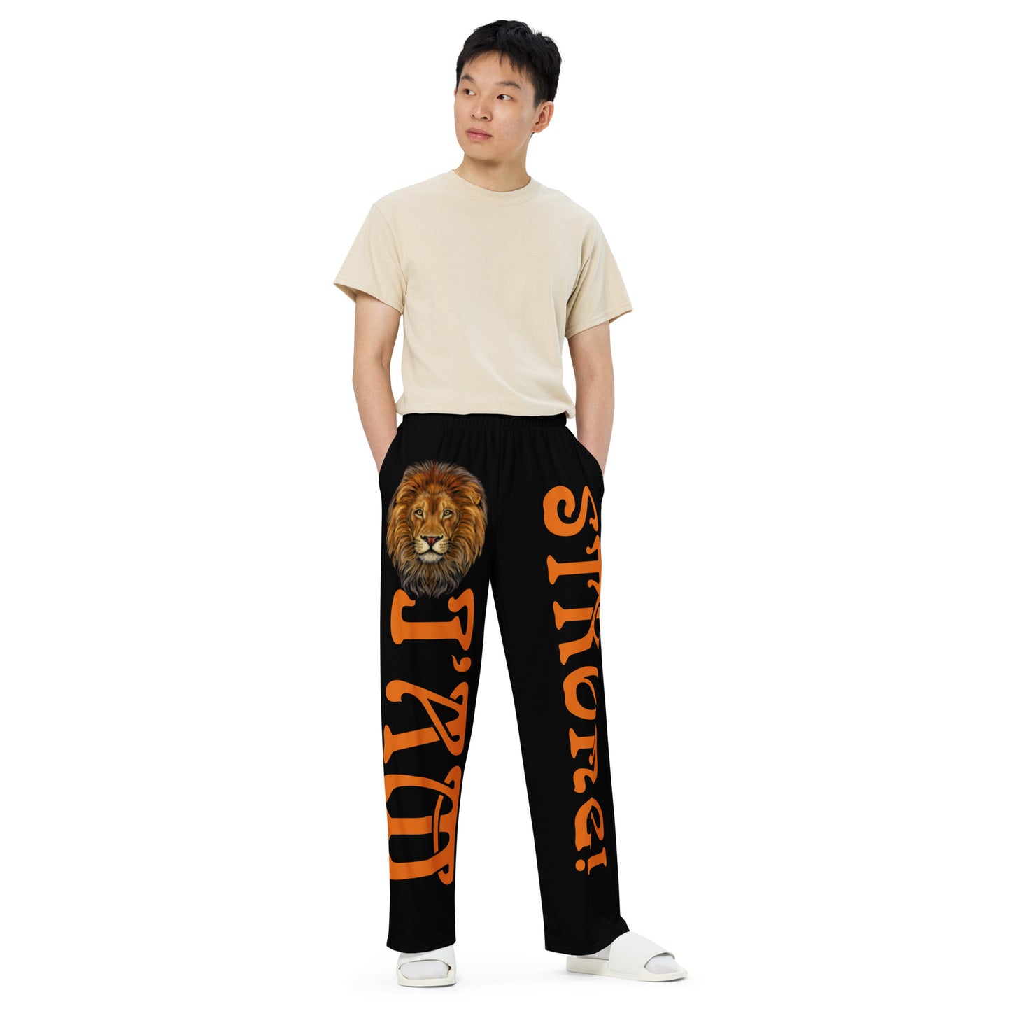 “I’AM STRONG!” Black Unisex Wide-Leg Pants W/Orange Font