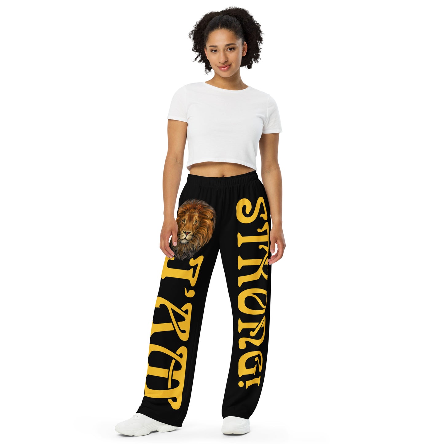 “I’AM STRONG!”Black Unisex Wide-Leg Pants W/Yellow Font