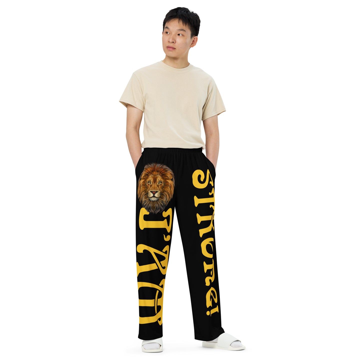 “I’AM STRONG!”Black Unisex Wide-Leg Pants W/Yellow Font