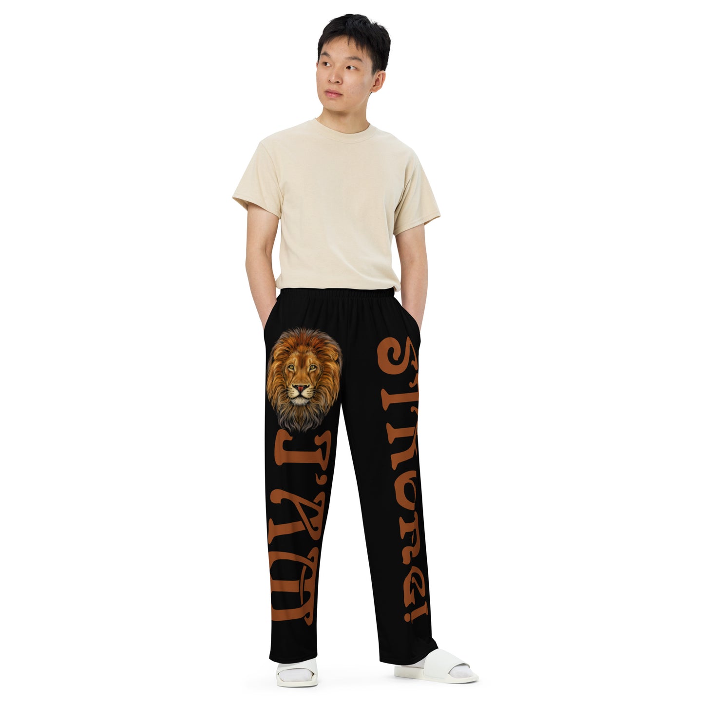 “I’AM STRONG!” Black Unisex Wide-Leg Pants W/Brown Font