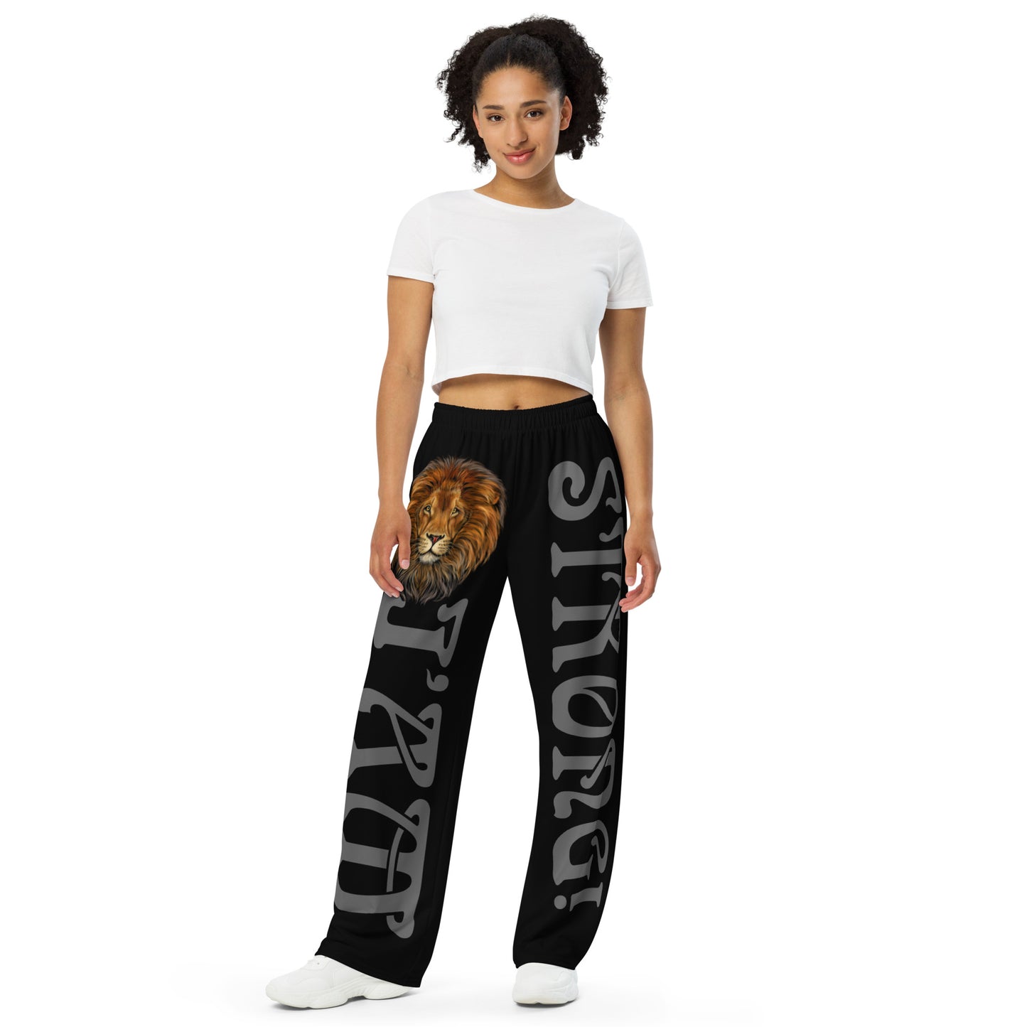 “I’AM STRONG!”Black Unisex Wide-Leg Pants W/Grey Font