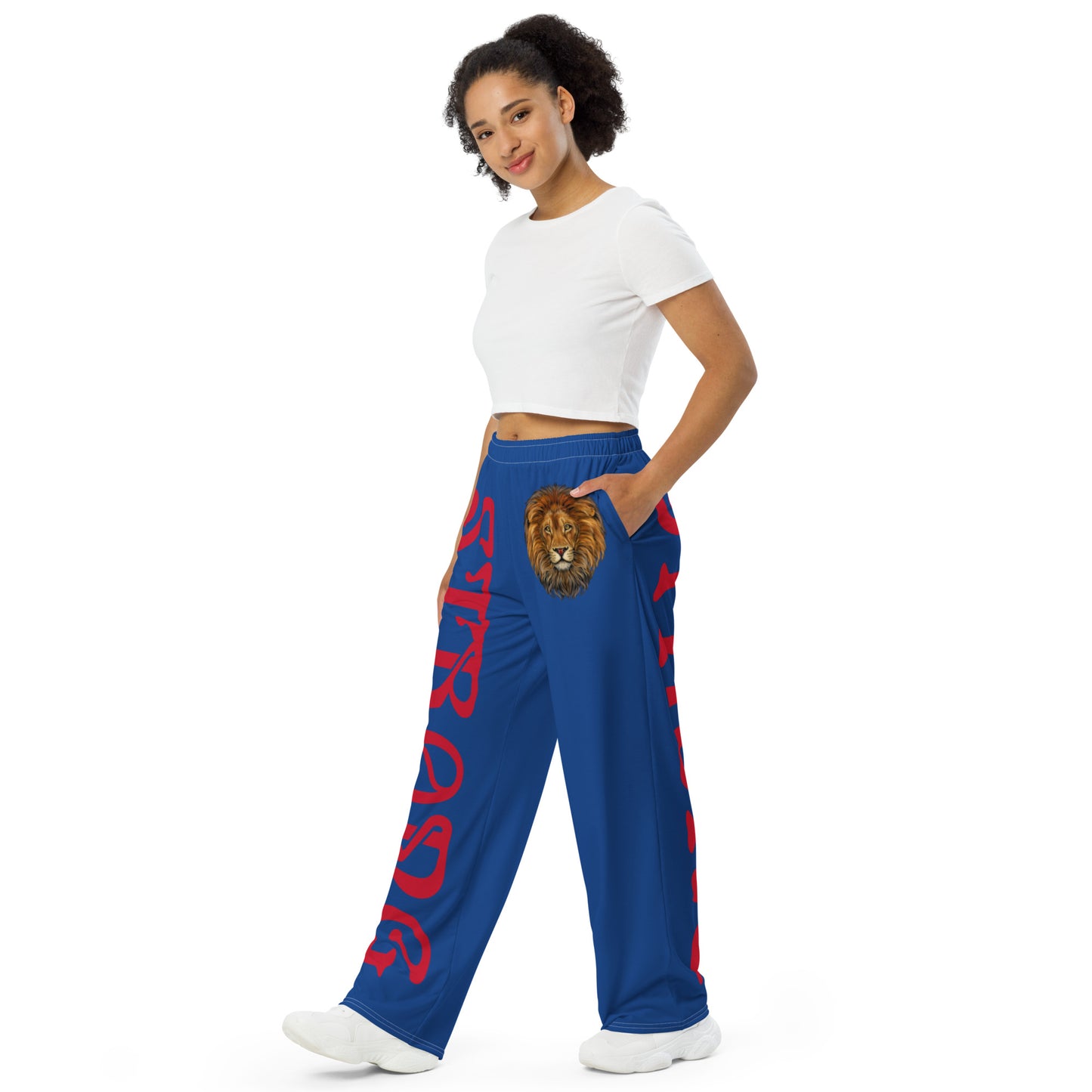 “STRONG”Blue Unisex Wide-Leg Pants W/Red Font