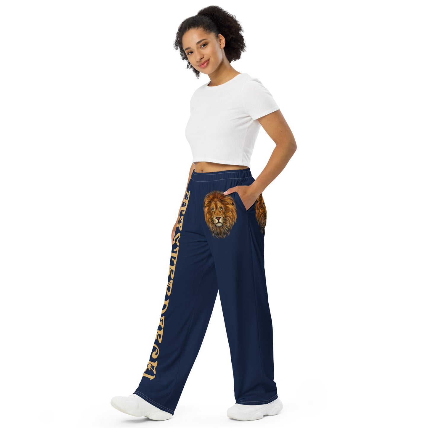 “MASTERPIECE!”Navy Unisex Wide-Leg Pants W/Fawn Font