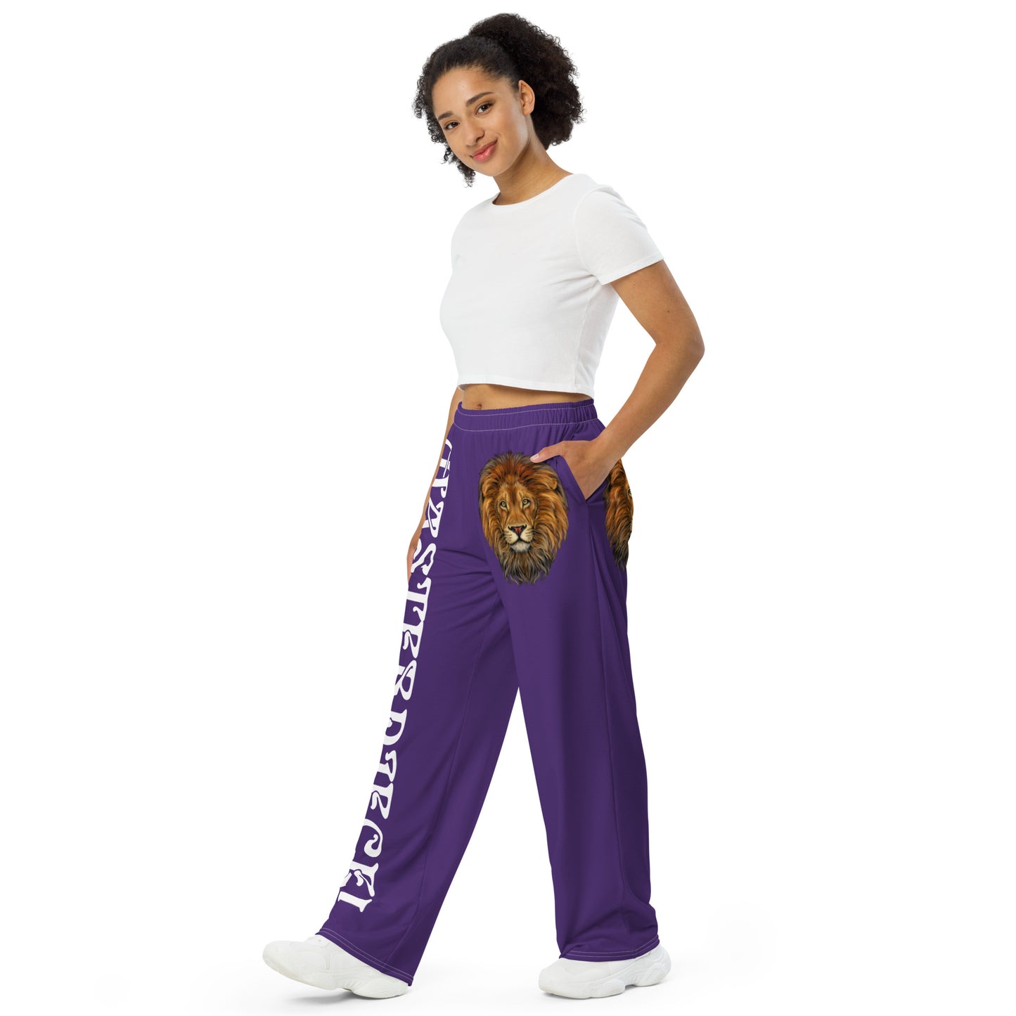 “MASTERPIECE!”Purple Unisex Wide-Leg Pants W/White Font