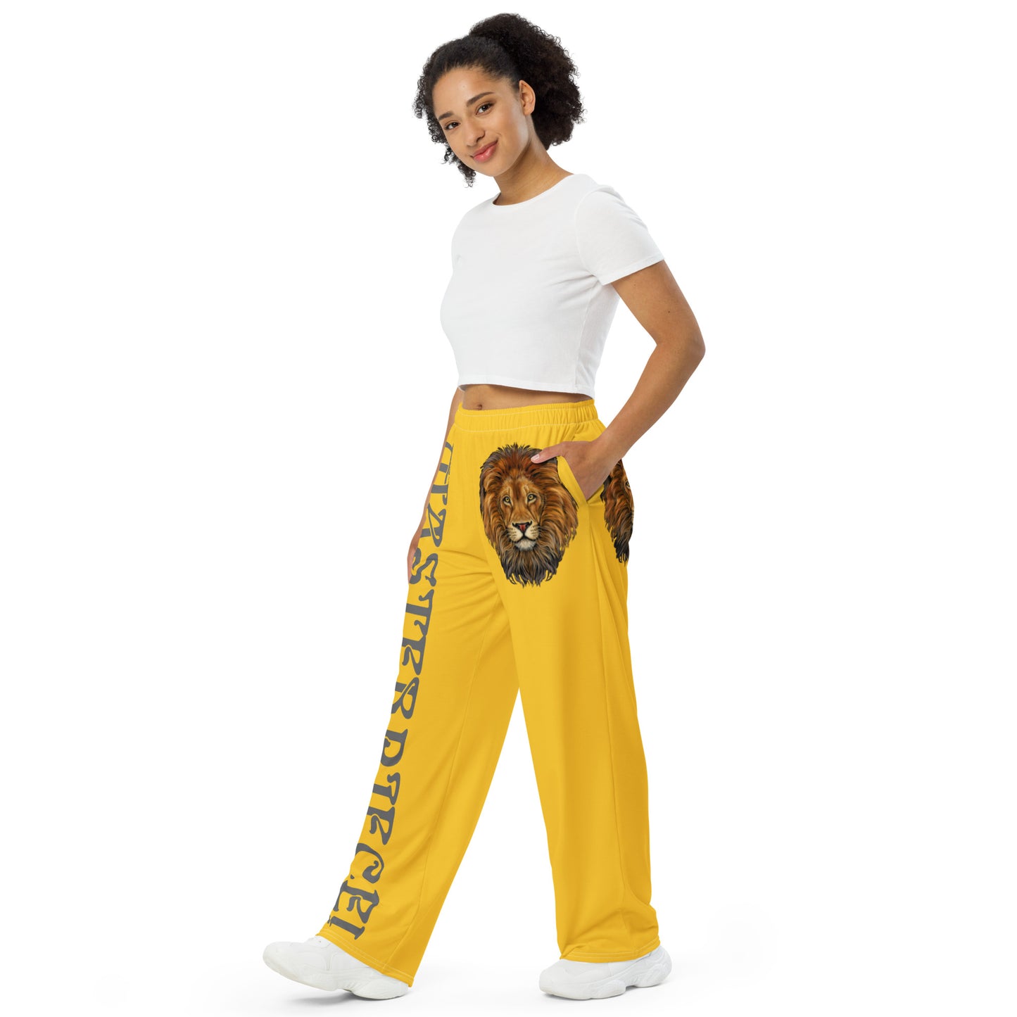 “MASTERPIECE!”Yellow Unisex Wide-Leg Pants W/Grey Font