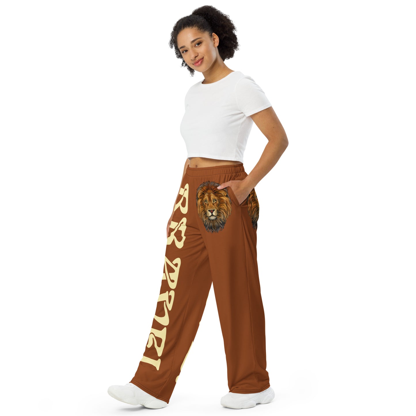 “BRAVE!”Brown Unisex Wide-Leg Pants W/Banana Font