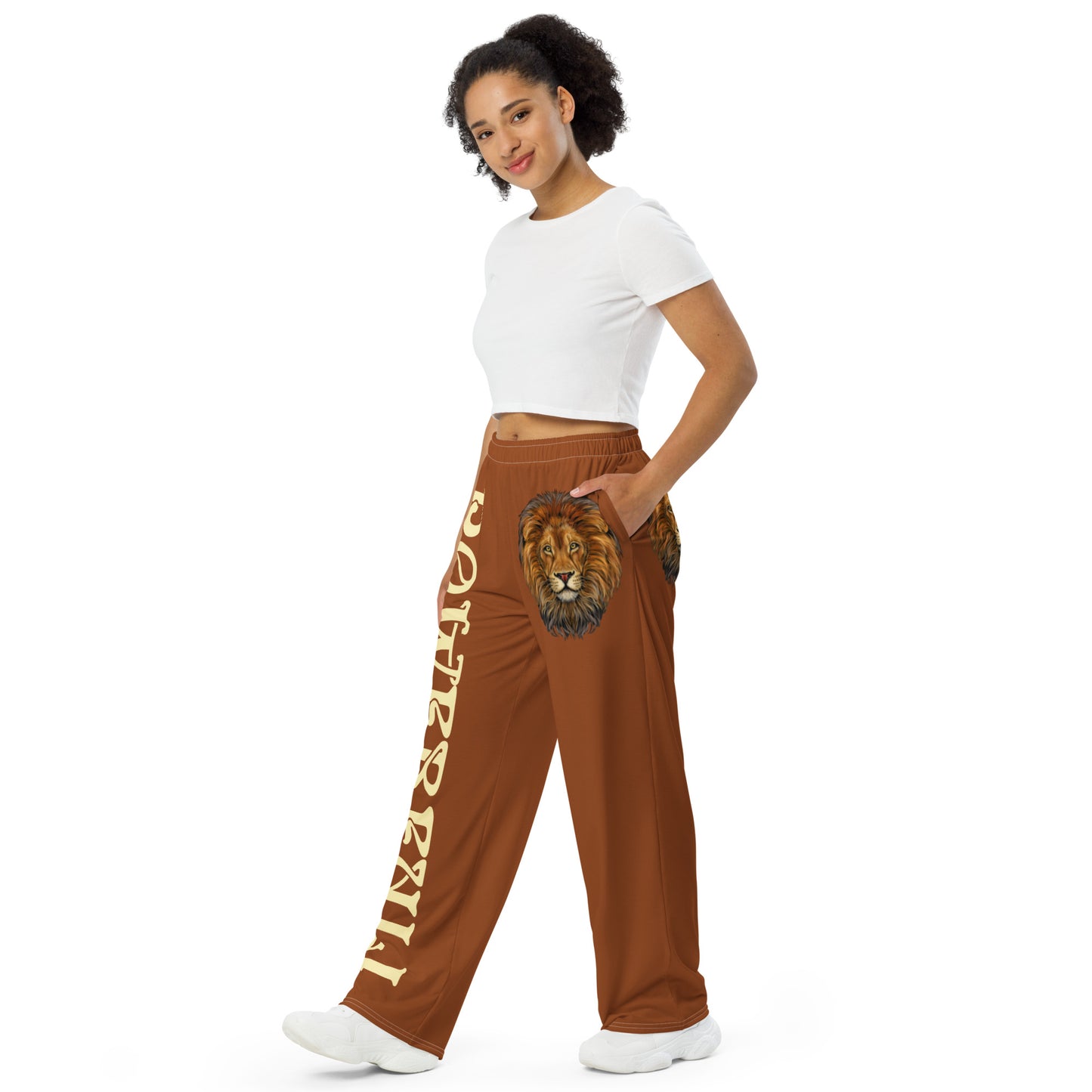 “POWERFUL!”Brown Unisex Wide-Leg Pants W/Banana Font