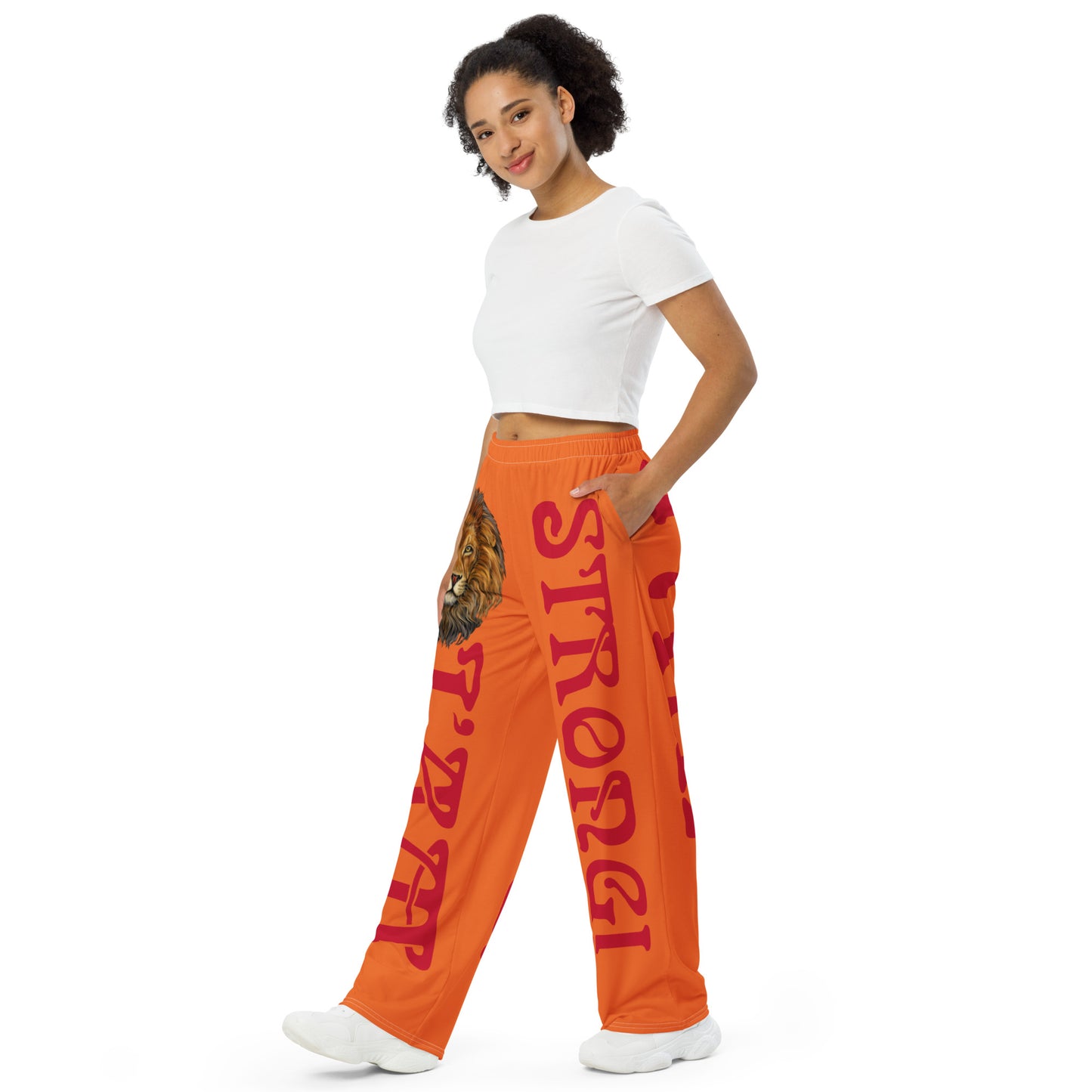 “I’AM STRONG!” Orange Unisex Wide-Leg Pants W/Red Font