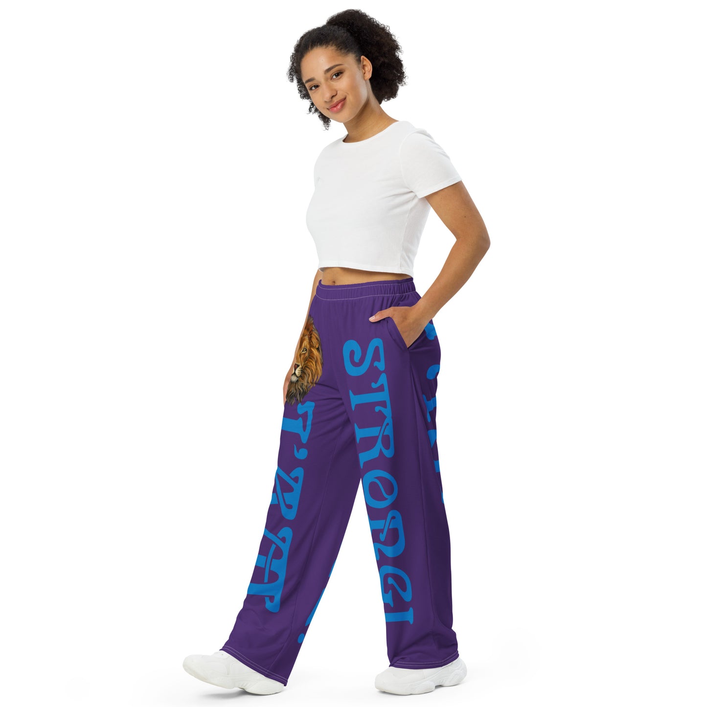 “I’AM STRONG!” Purple Unisex Wide-Leg Pants W/Blue Font