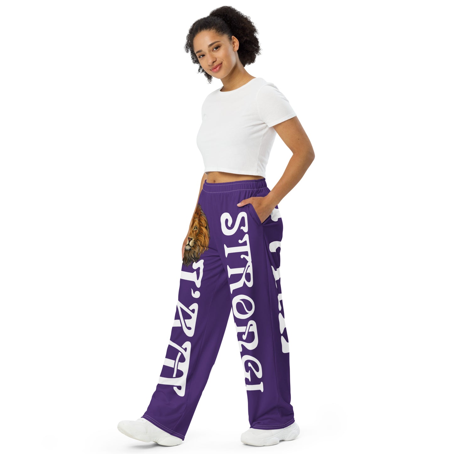 “I’AM STRONG!” Purple Unisex Wide-Leg Pants W/White Font