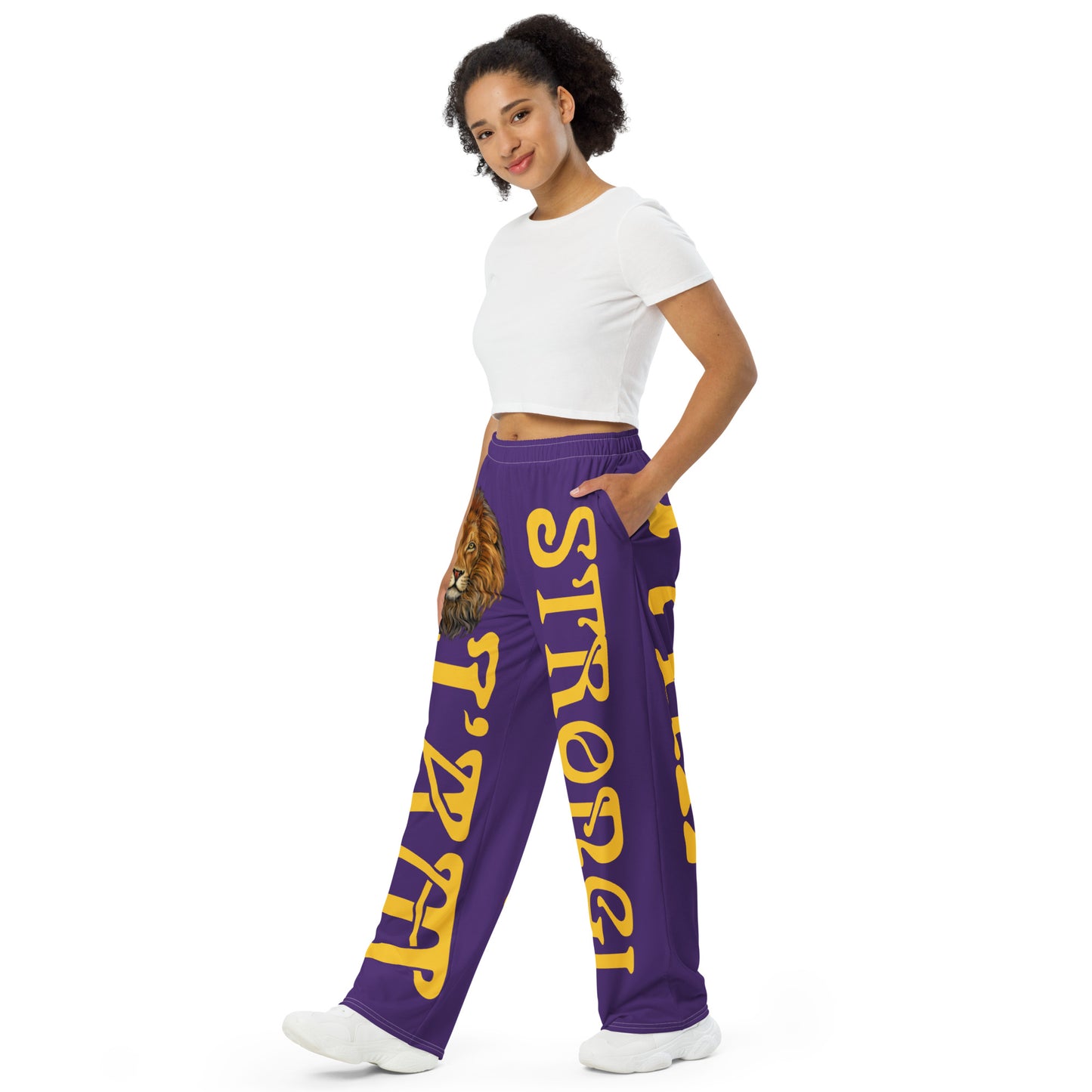 “I’AM STRONG!”Purple Unisex Wide-Leg Pants W/Yellow Font