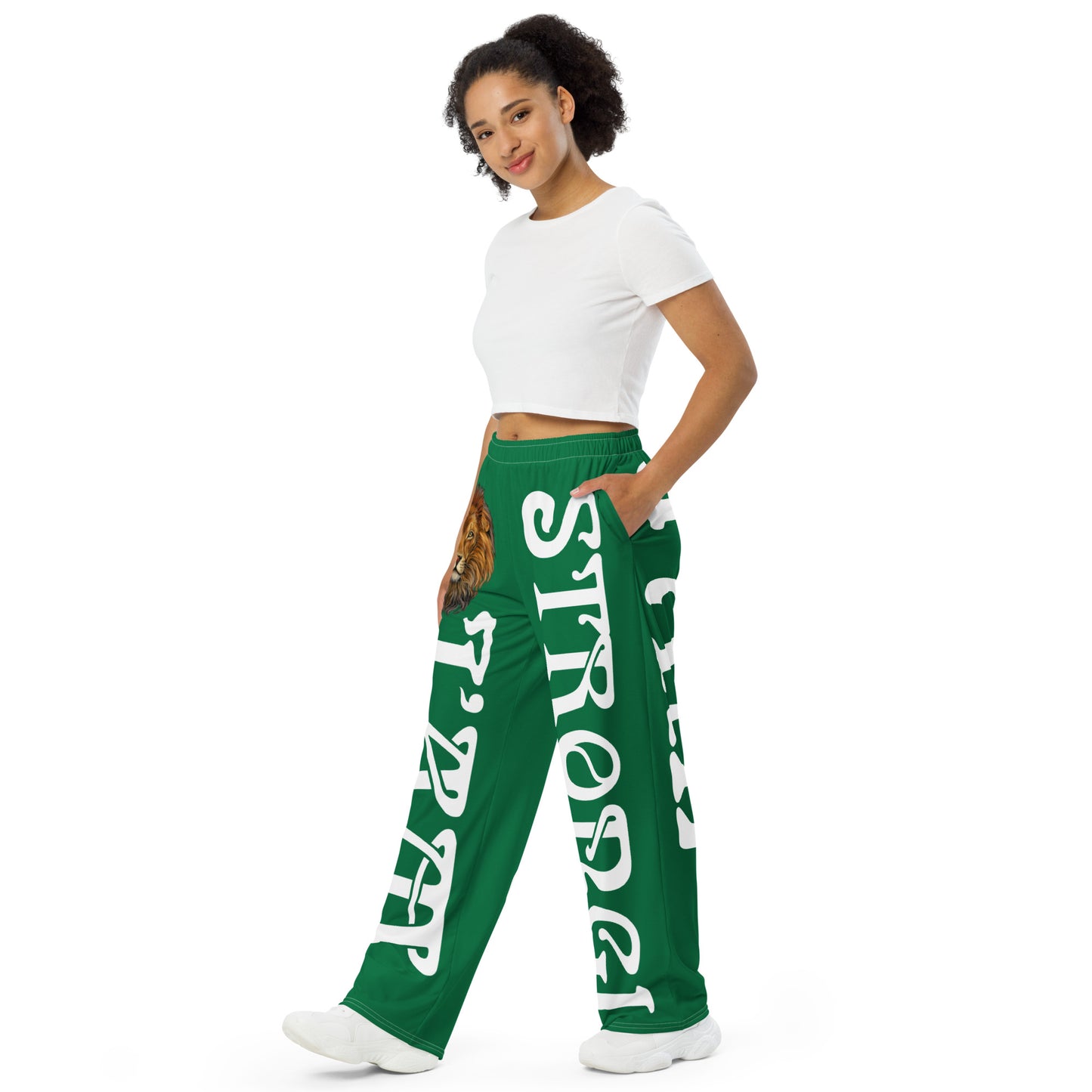 “I’AM STRONG!”Green Unisex Wide-Leg Pants W/White Font