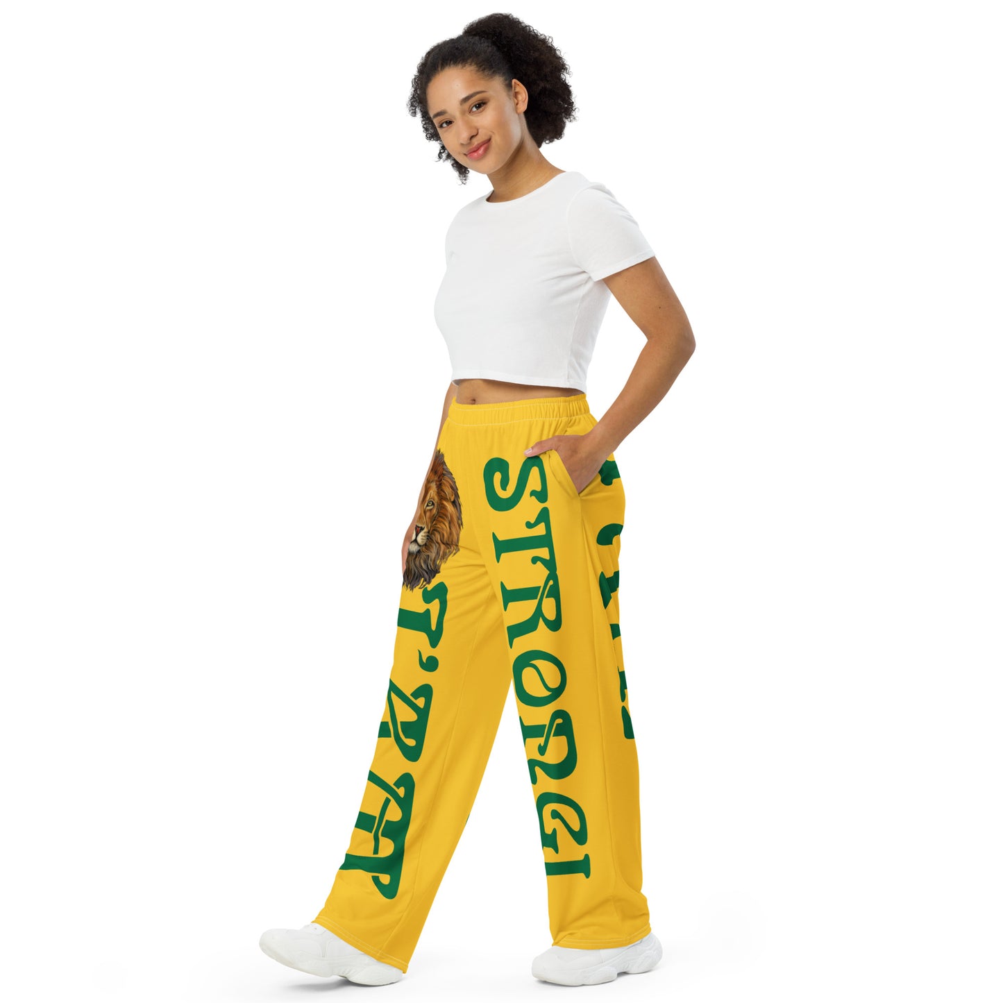 “I’AM STRONG!” Yellow Unisex Wide-Leg Pants W/Green Font