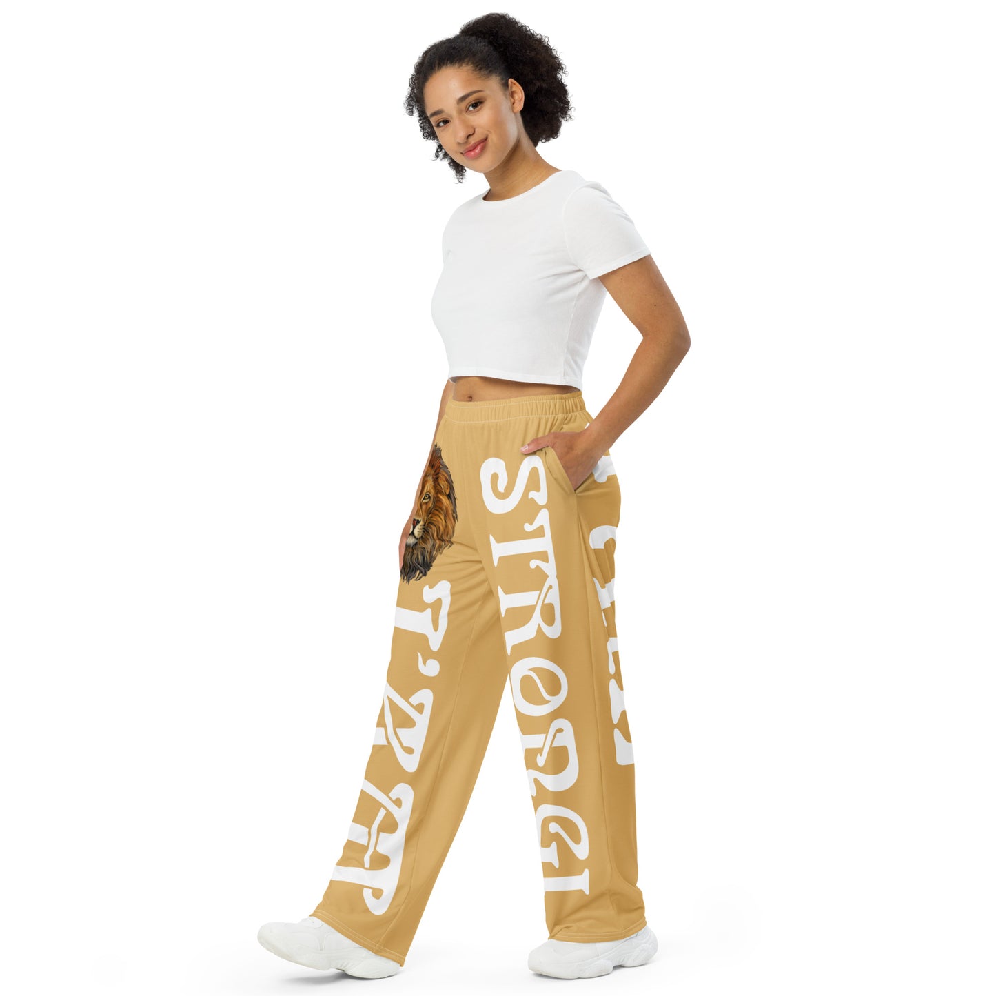 “I’AM STRONG!” Fawn Unisex Wide-Leg Pants W/White Font
