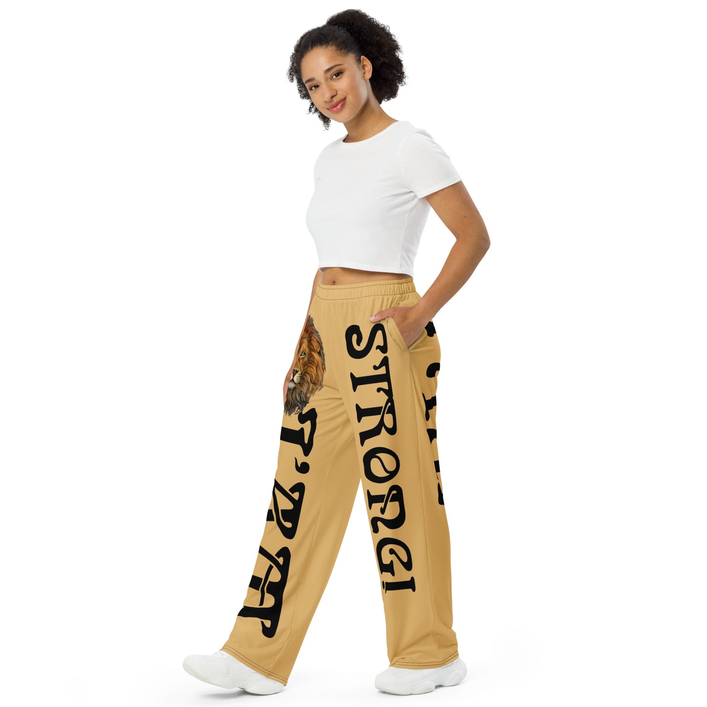 “I’AM STRONG!” Fawn Unisex Wide-Leg Pants W/Black Font