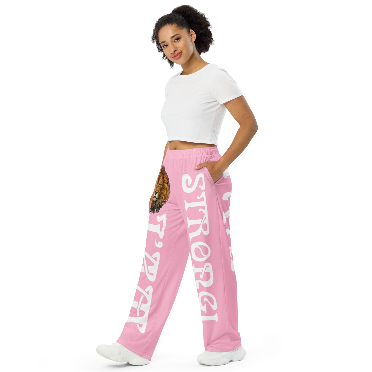 “I’AM STRONG!” Cotton Candy Unisex Wide-Leg Pants W/White Font