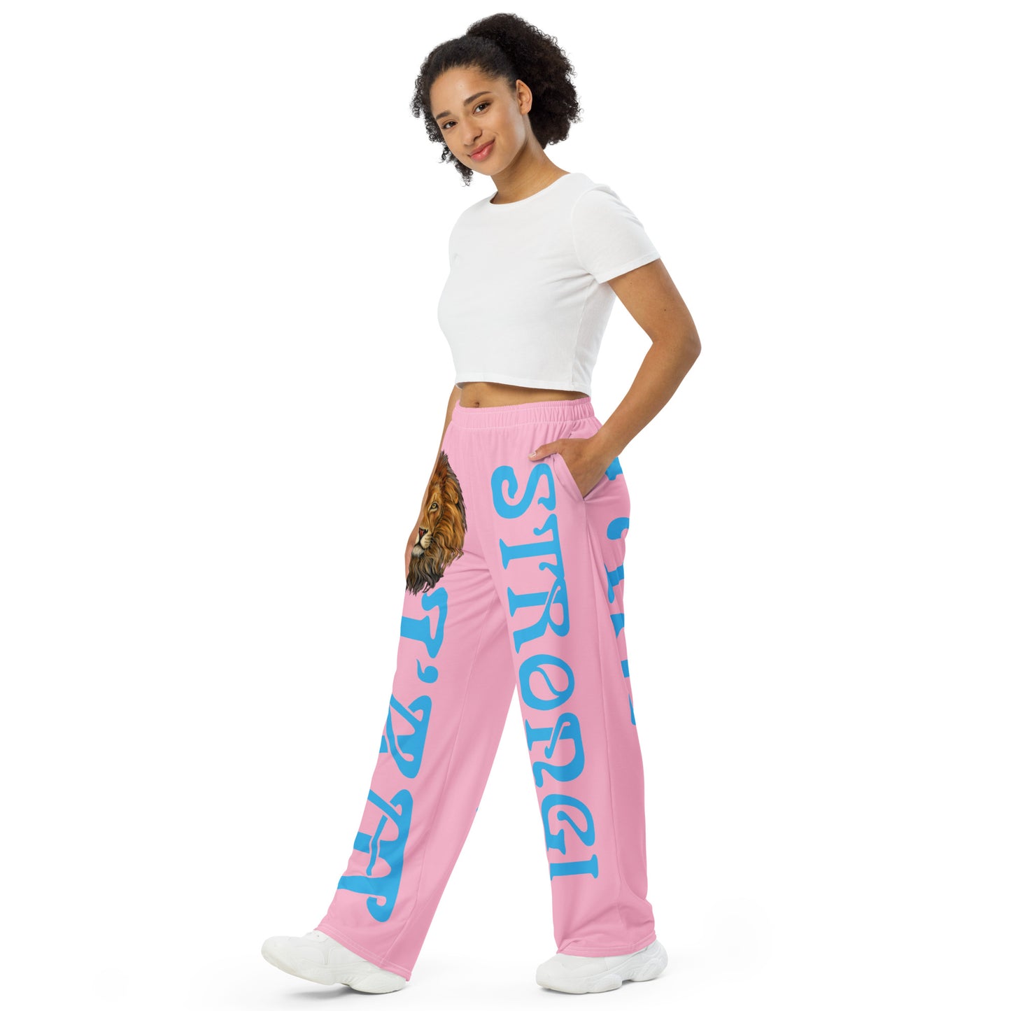 “I’AM STRONG!” Cotton Candy Unisex Wide-Leg Pants W/SkyBlue Font