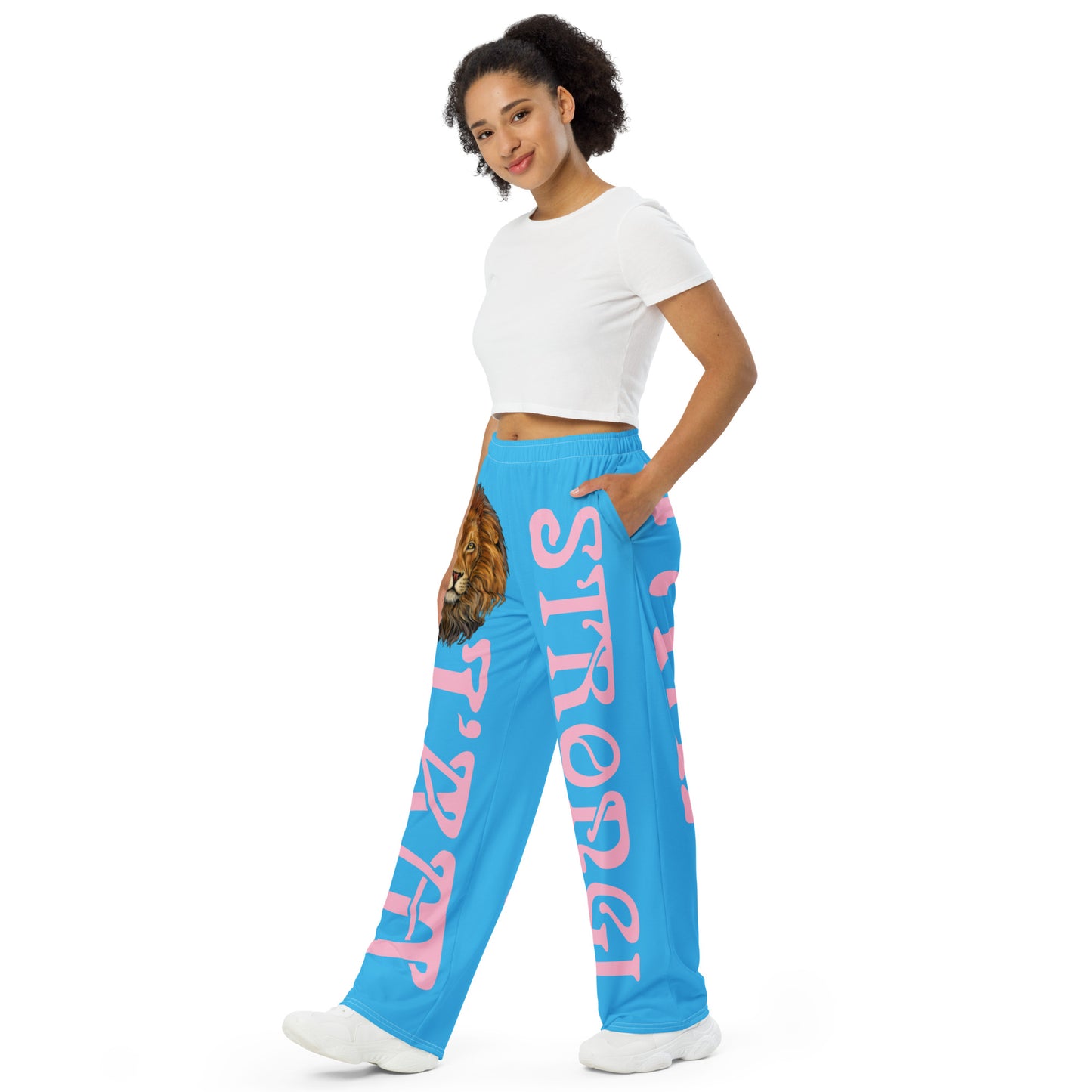 “I’AM STRONG!” SkyBlue Unisex Wide-Leg Pants W/Cotton Candy Font