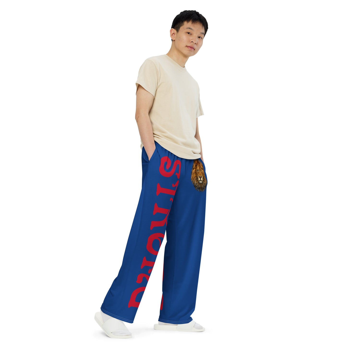 “STRONG”Blue Unisex Wide-Leg Pants W/Red Font