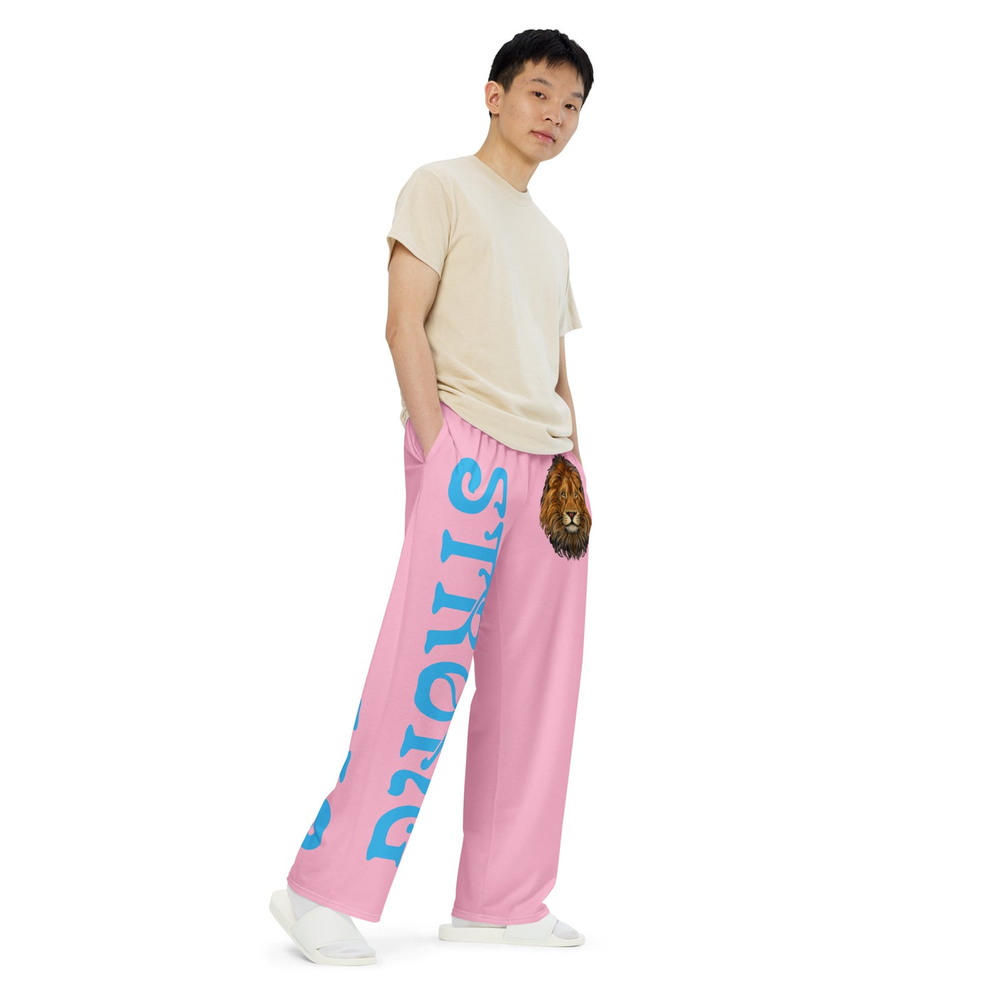 “STRONG”Cotton Candy Unisex Wide-Leg Pants W/SkyBlue Font