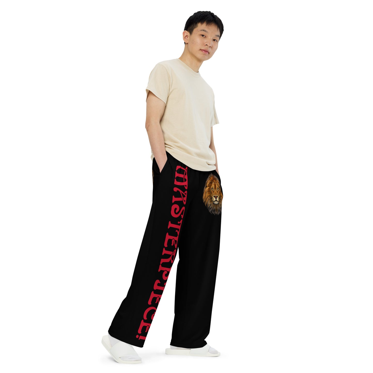 “MASTERPIECE!” Black Unisex Wide-Leg Pants W/Red Font