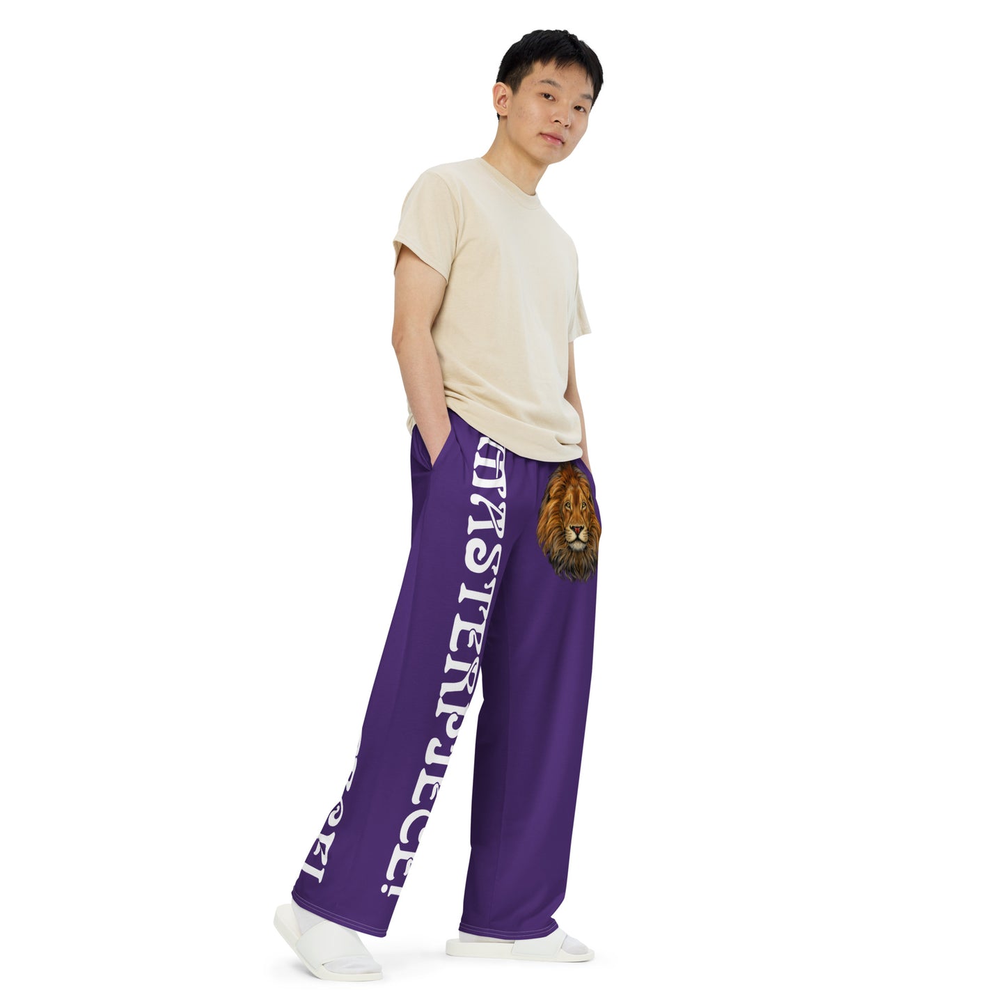 “MASTERPIECE!”Purple Unisex Wide-Leg Pants W/White Font