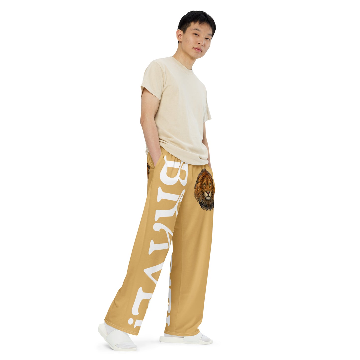 “BRAVE!”Fawn Unisex Wide-Leg Pants W/White Font