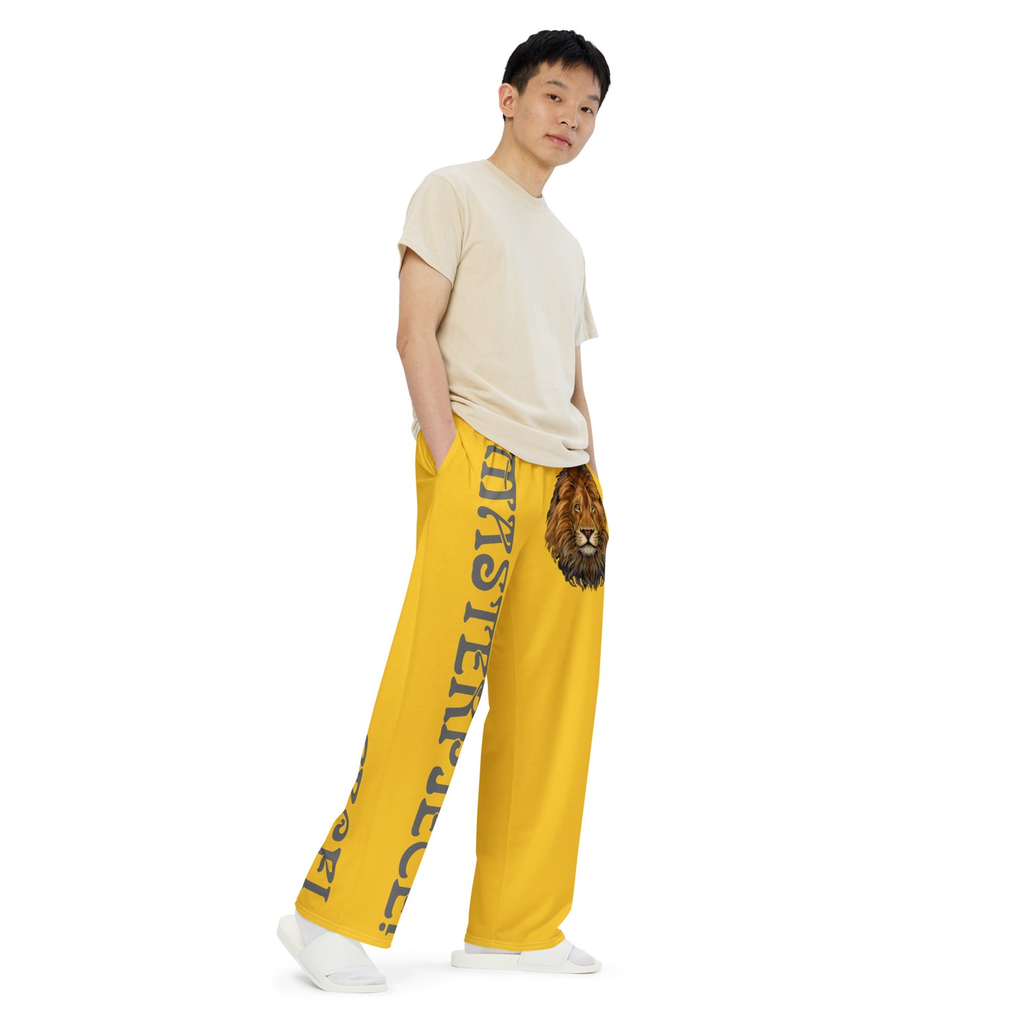 “MASTERPIECE!”Yellow Unisex Wide-Leg Pants W/Grey Font
