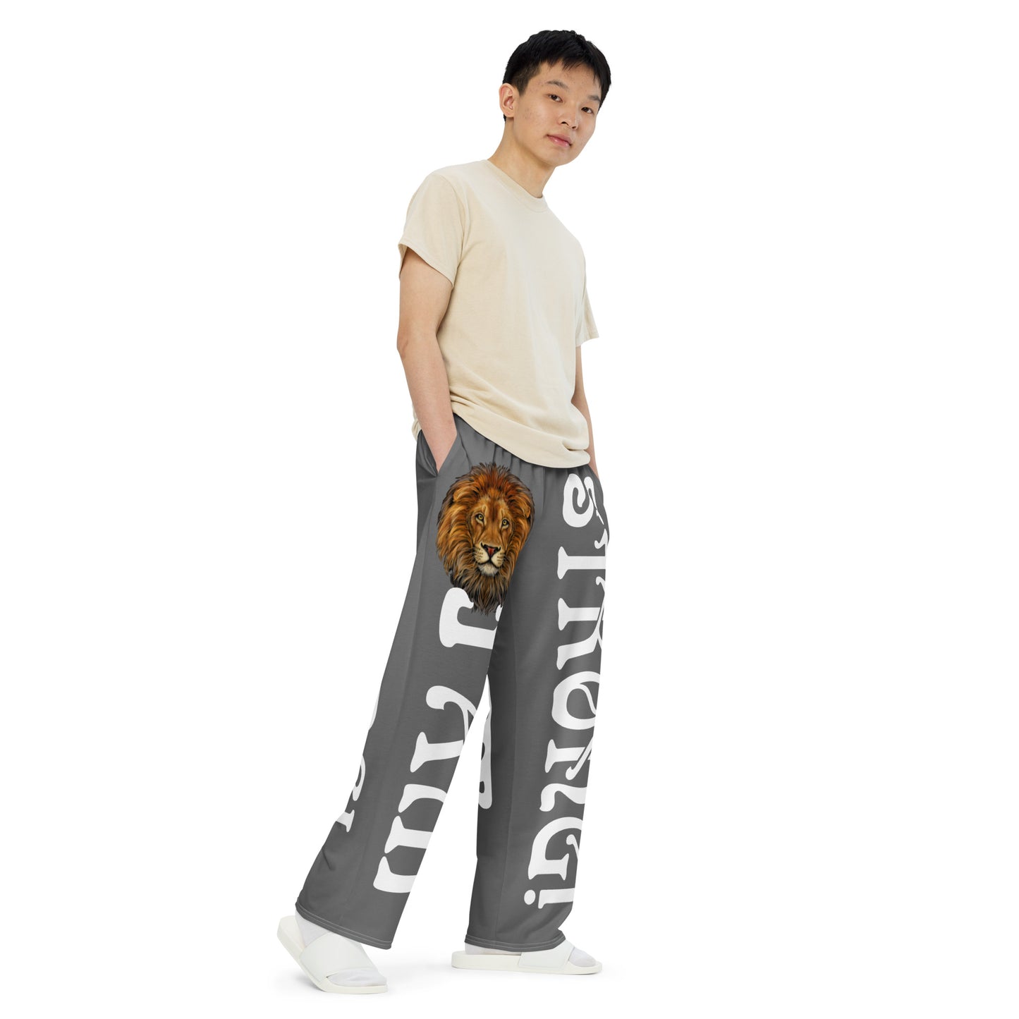“I’AM STRONG!” Grey Unisex Wide-Leg Pants W/White Font