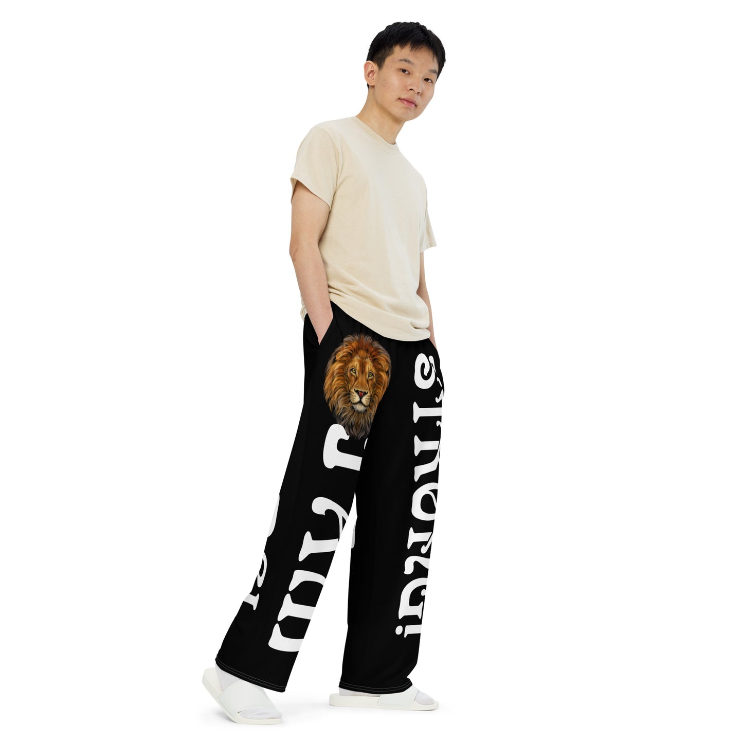 “I’AM STRONG!”Black Unisex Wide-Leg Pants W/White Font