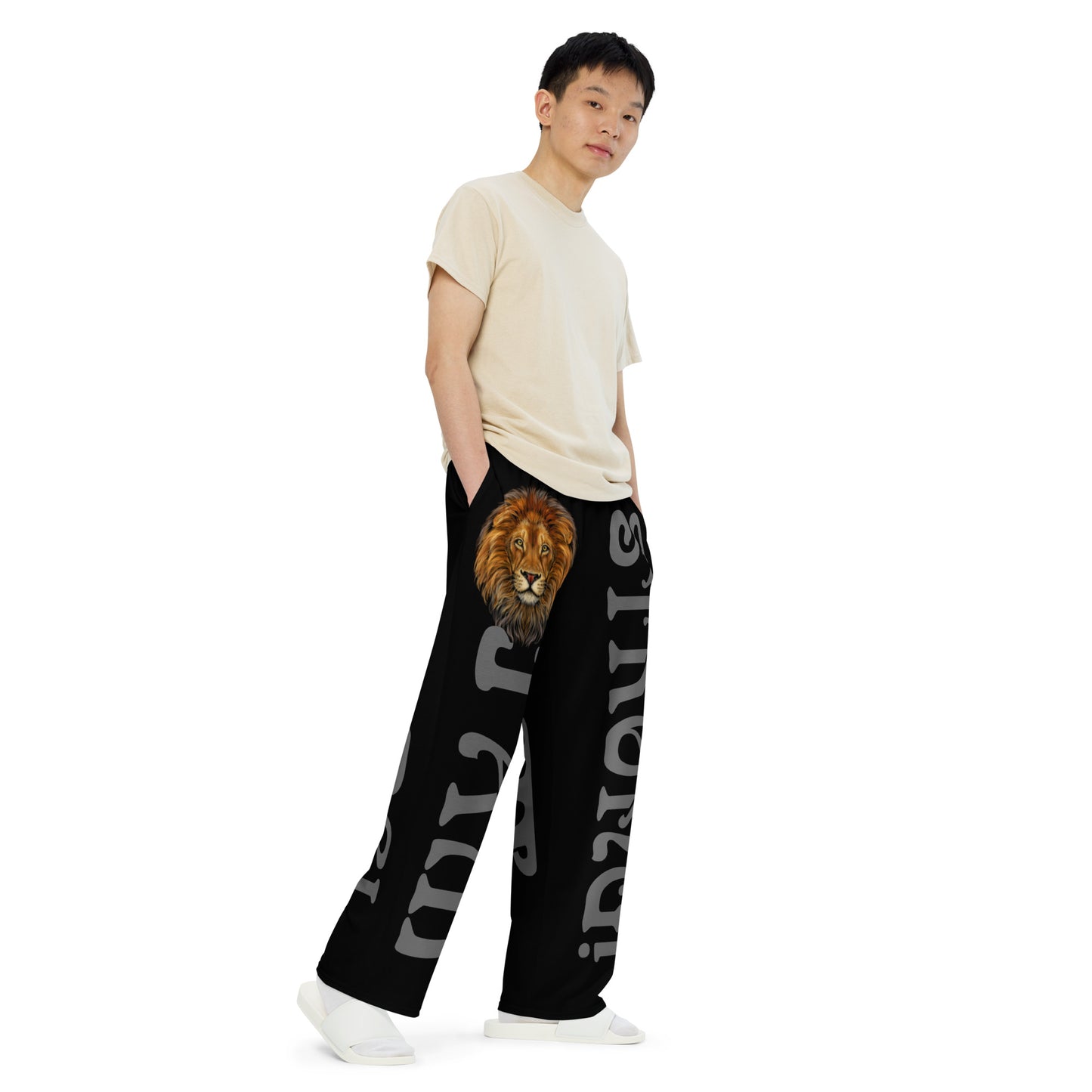 “I’AM STRONG!”Black Unisex Wide-Leg Pants W/Grey Font