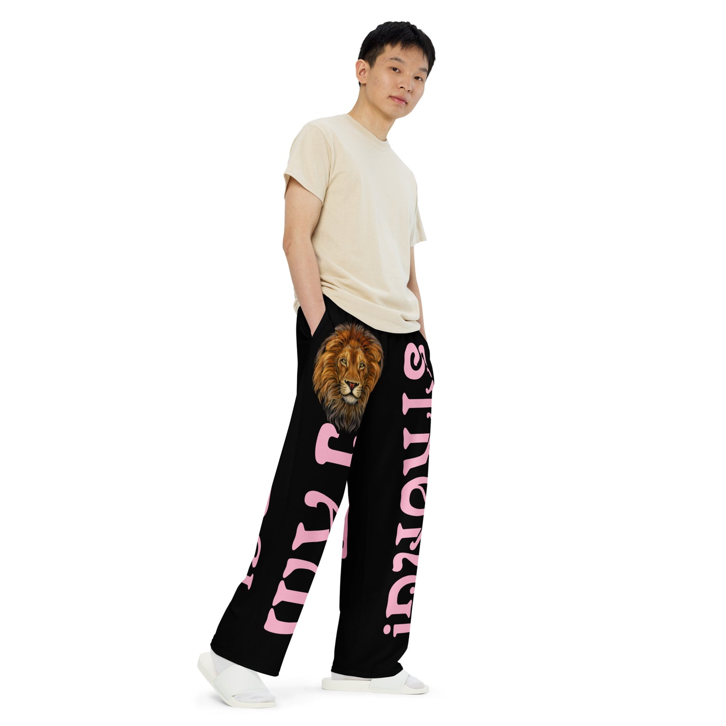 “I’AM STRONG!” Black Unisex Wide-Leg Pants W/Cotton Candy Font