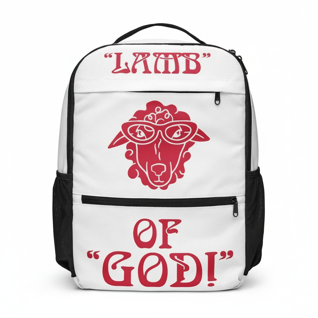 “LAMB OF GOD!”White Utility Backpack W\Red Font