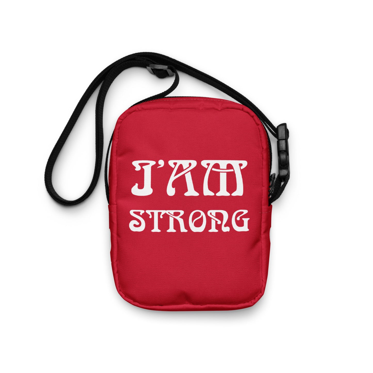 “I’AM STRONG”Red Utility Crossbody Bag W/White Font