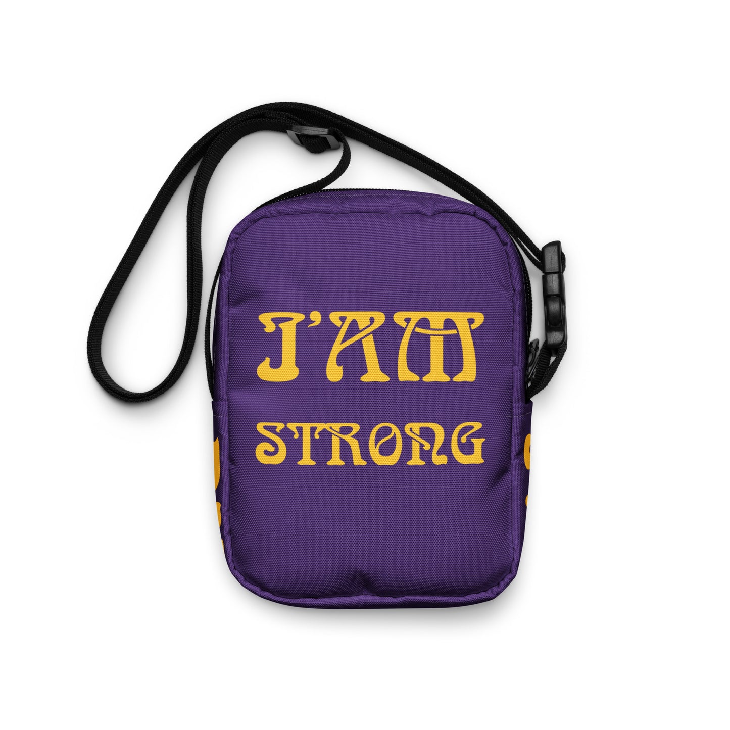 “I’AM STRONG”Purple Utility Crossbody Bag W/Yellow Font